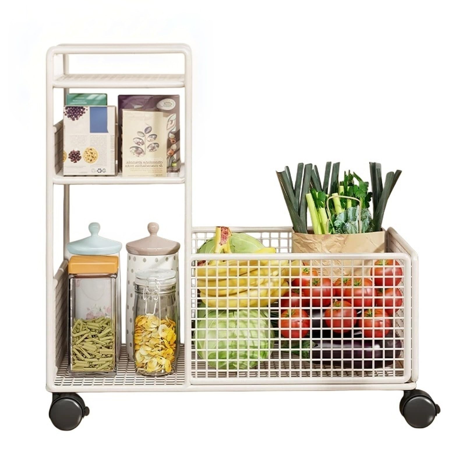 ZYYANSHOP Kitchen Storage Cart Rolling Produce Cart Movable Kitchen Fruit and Vegetable Basket Storage Shelf(White)