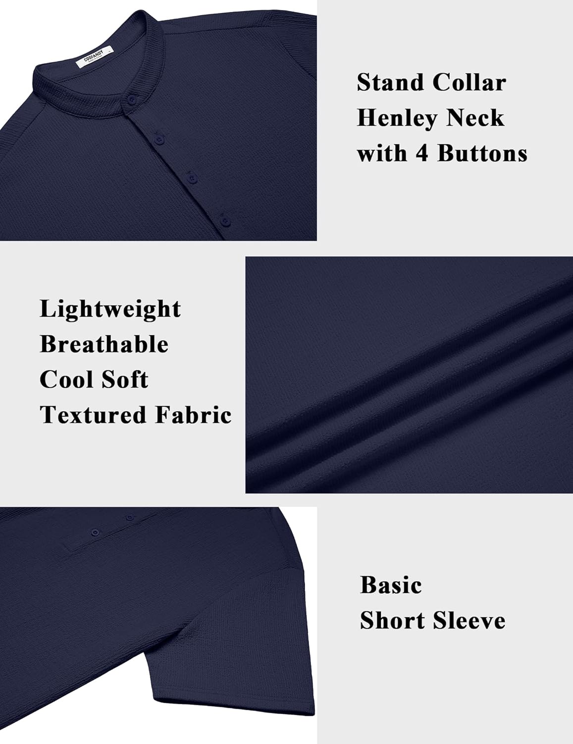 COOFANDY Men's Henley Shirt Short Sleeve Stand Collar Summer Casual Beach Hippie T-Shirts - Image 5