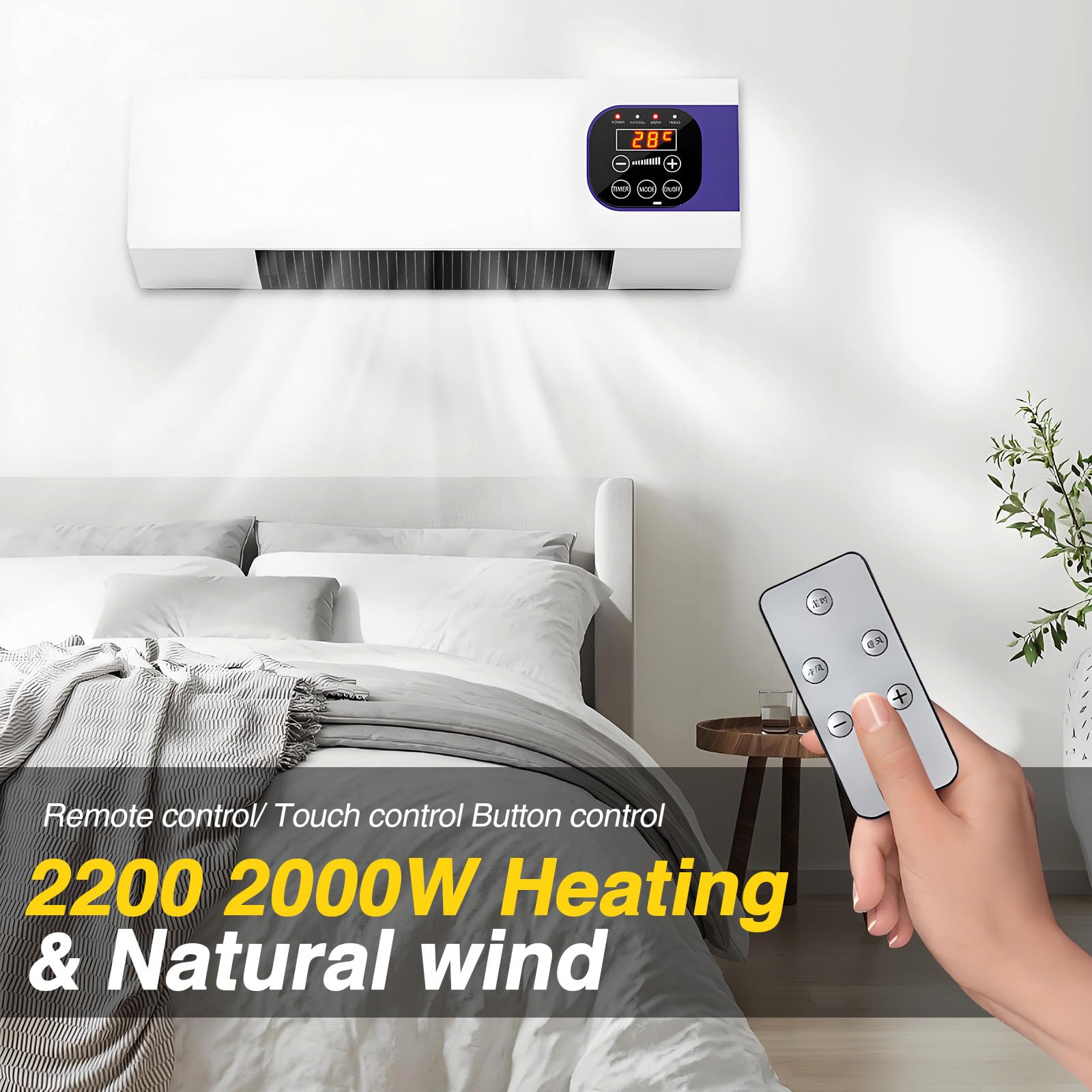 Ventilador De Pared Con Control Remoto,Portátil Climafy con Control Remoto,Aire Acondicionado De Pared Reversible Split,Sin Unidad Exterior,Temperatura Constante Inteligente, Para Hogar O Oficina (D)