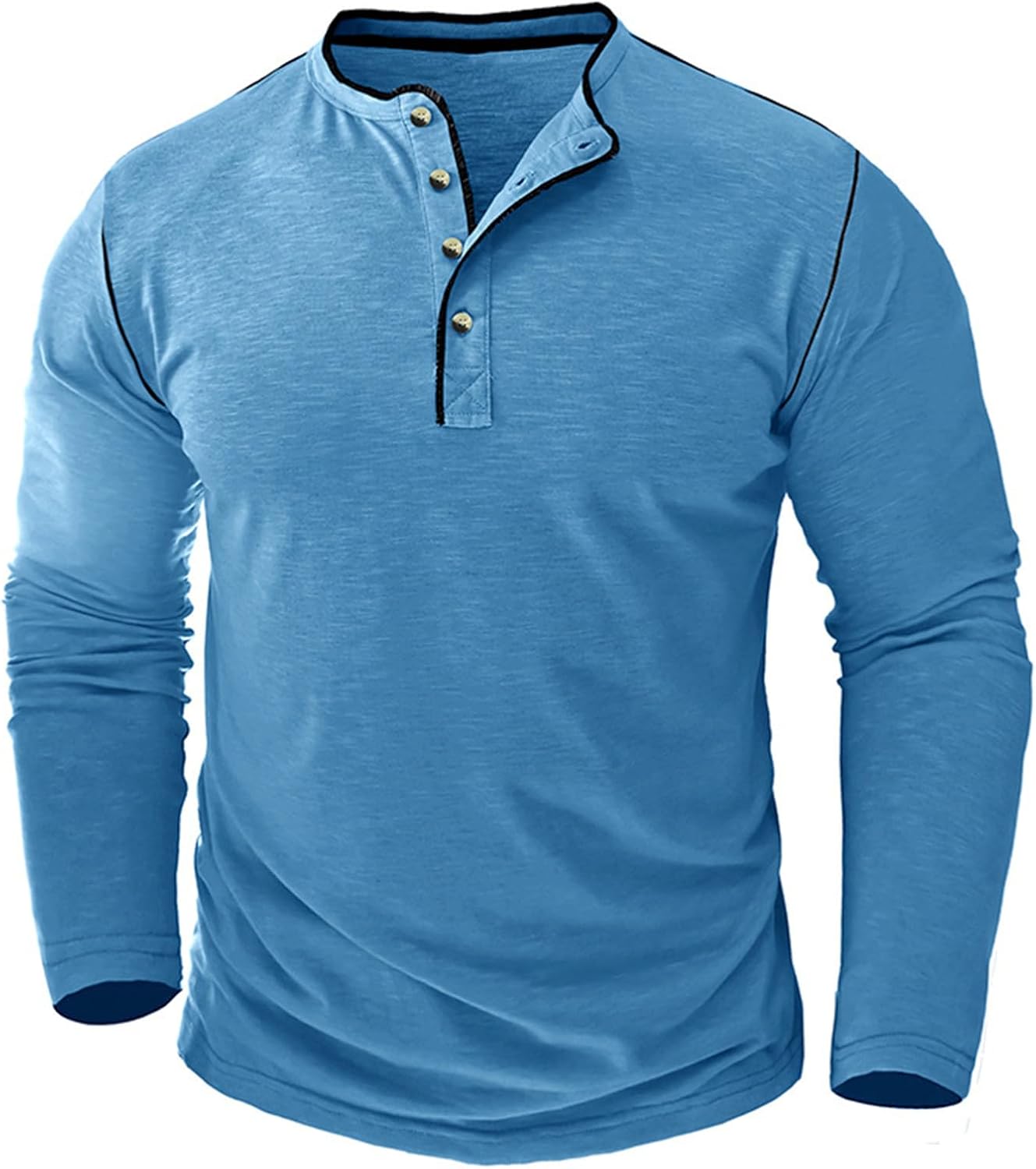 Men Casual Long-Sleeve Blouses Fashion Beefy Muscle Basic Pure Color Shirts Trendy Long Sleeve Round-Neck Tops
