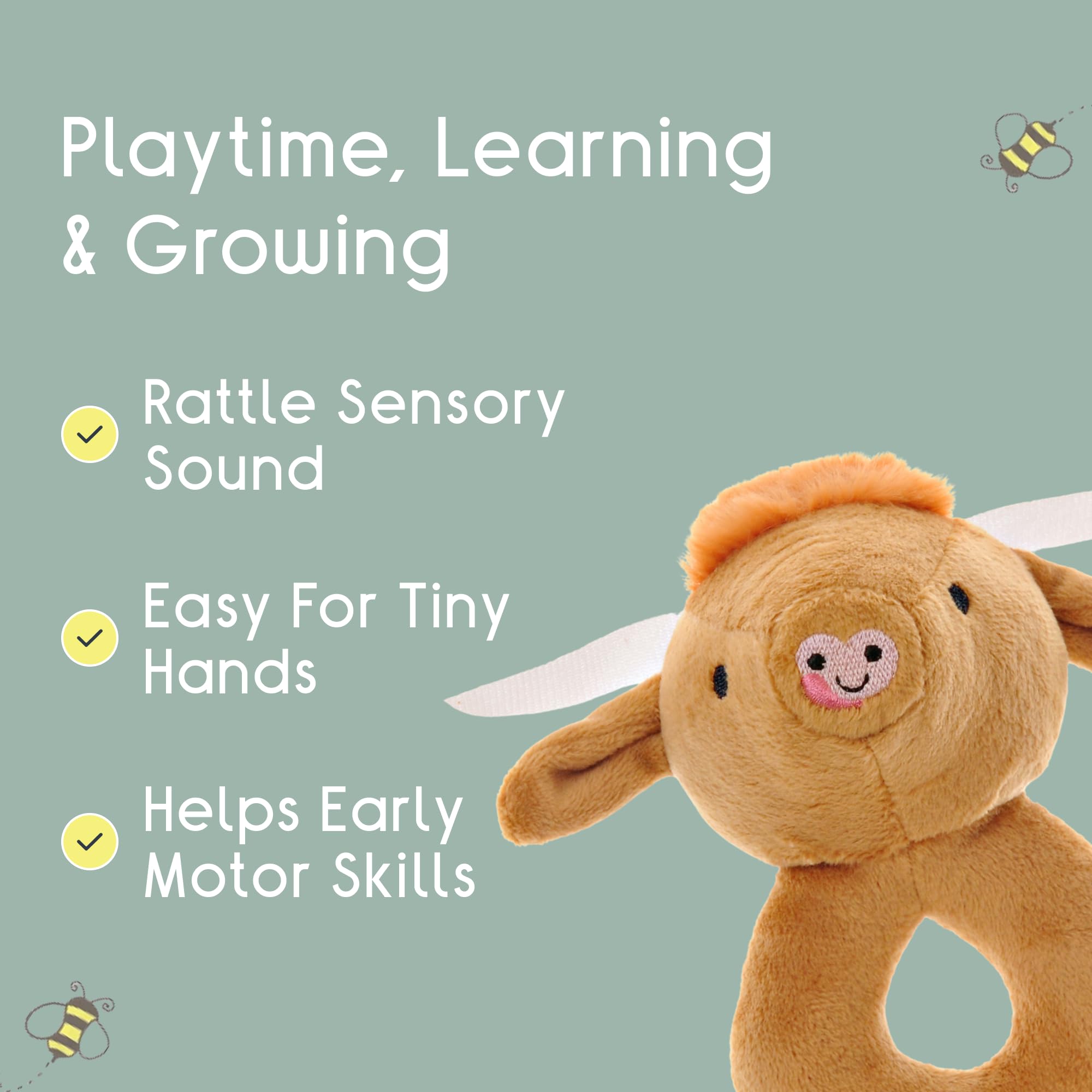 Ziggle Soft Plush Baby Rattle Toy | Newborn Sensory & Cuddly Gift | Highland Cow - Image 3