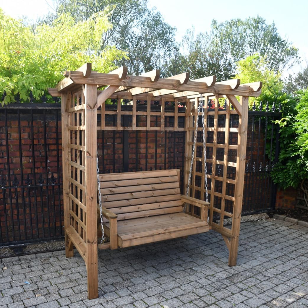 WOODEN GARDEN FURNITURE ARBOUR GARDEN SWING ARBOUR SEAT PAGODA TRELLIS SEAT AND ASSEMBLY
