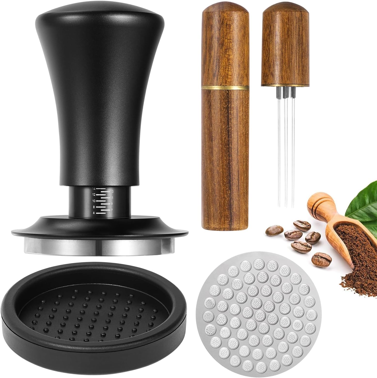 XCSOURCE58mm Espresso Tamper Set 4-Piece, Spring Loaded Coffee Tamper with Stainless Steel Base, Puck Screen and Silicone Mat, Fits for 58mm Portafilters, Gifts for Barista Coffee Lovers