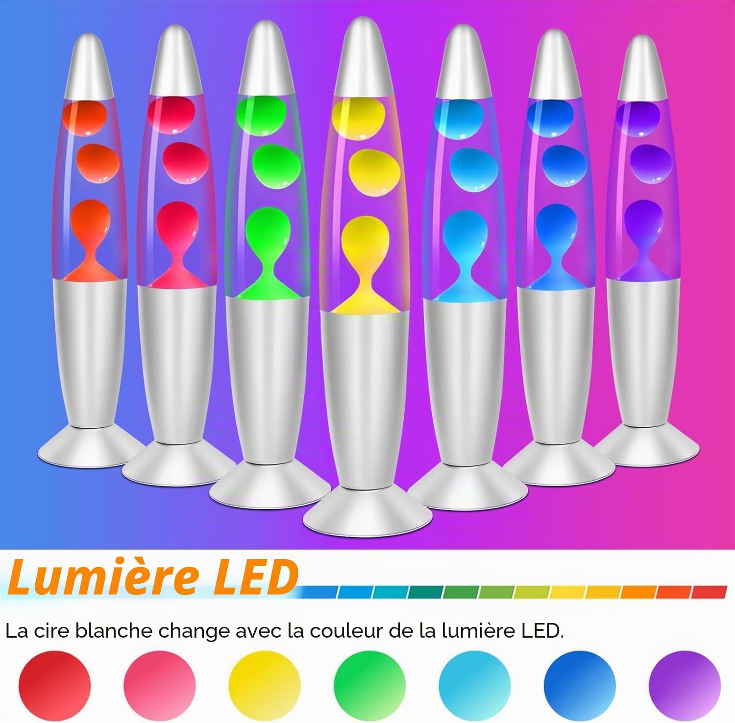 MissionMars MODEZVOUS Lampe Lave 35 cm, Lampe Magma Lave, ampoule R39 de 25 W fournie, Interrupteur - Rouge, Bleu, Vert (Rouge)