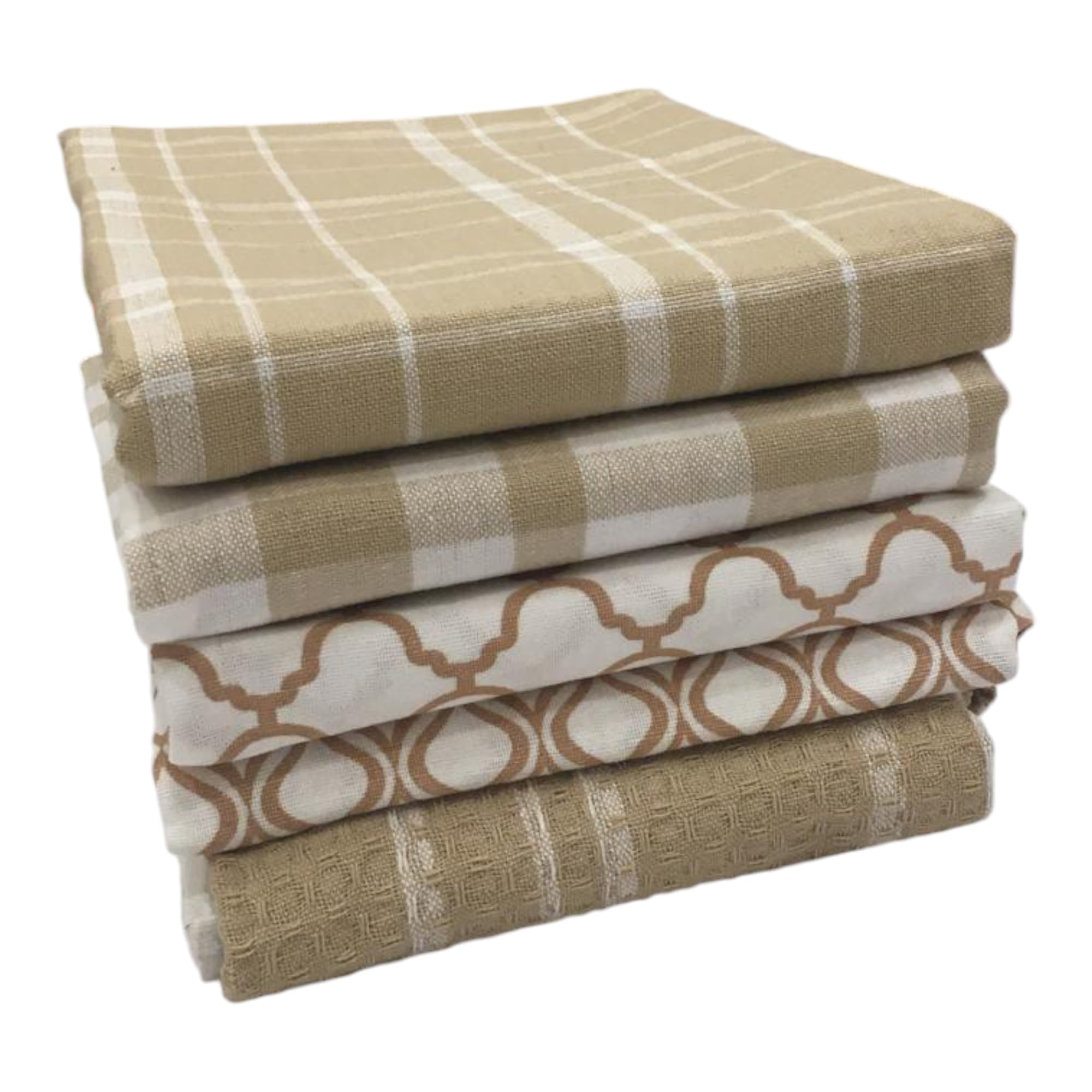 Penguin Home Premium 100% Pure Cotton Tea Towel for Kitchen, Set of 5 Kitchen Towels, Soft & Durable Kitchen Cloths Towel Set, Machine Washable, 65 x 45 cm Colour - Beige
