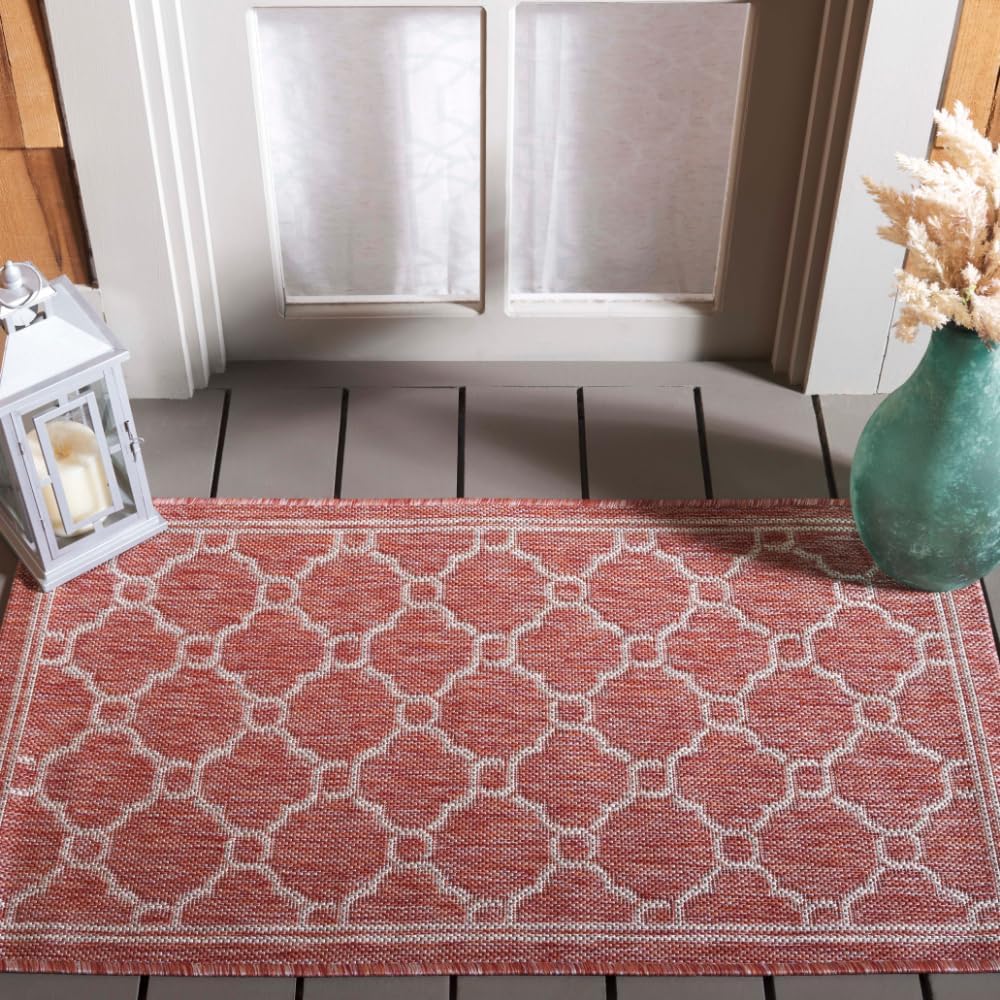 SAFAVIEH Courtyard Collection 2' x 3'7" Red/Beige CY8474 Indoor/ Outdoor Waterproof Easy Cleaning Patio Backyard Mudroom Accent Rug