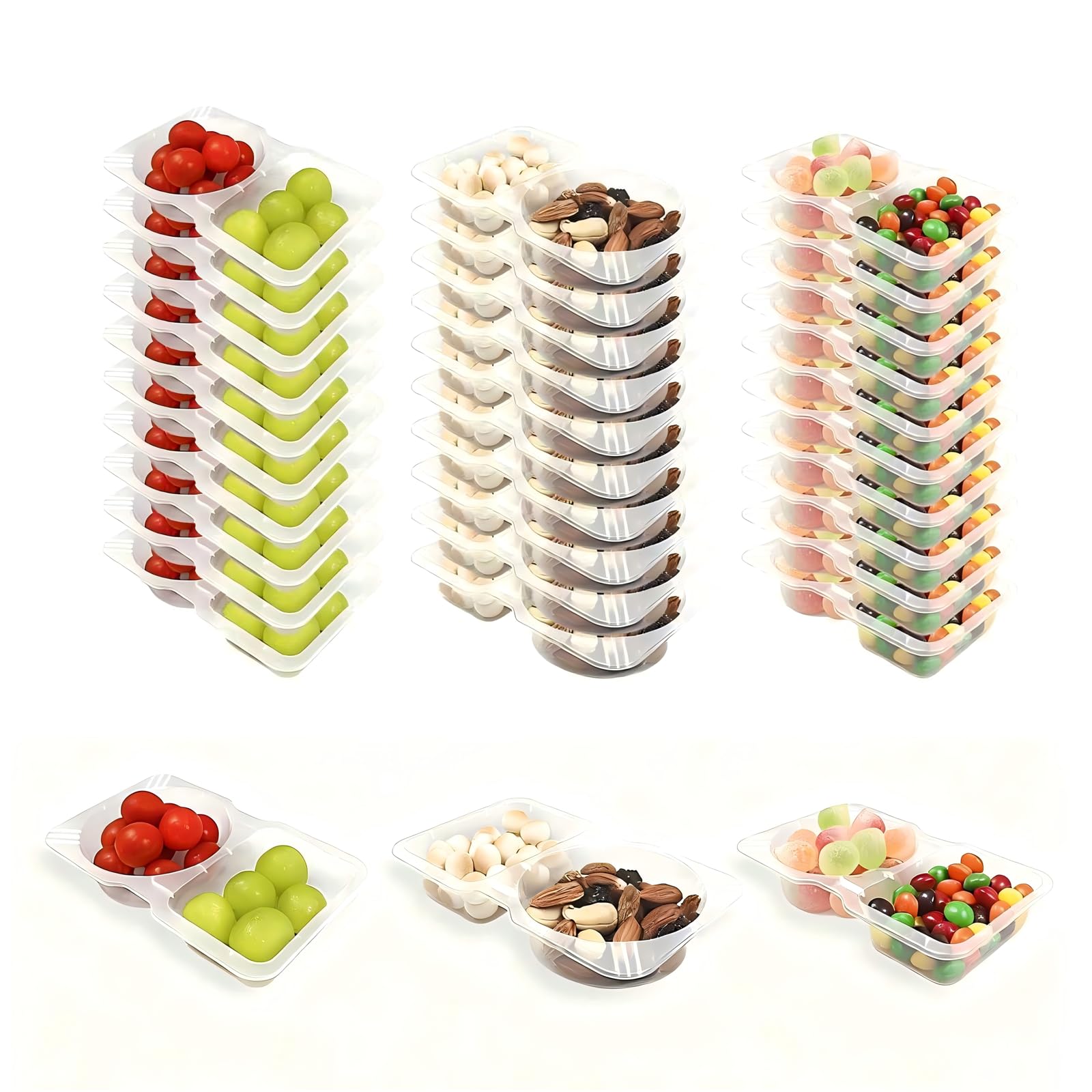 KiauFdcf 30 個の再利用可能な蓋付きスナックボックス、外食やキャンプに適した 2 コンパートメント式スナックボックス、および調味料ボックス