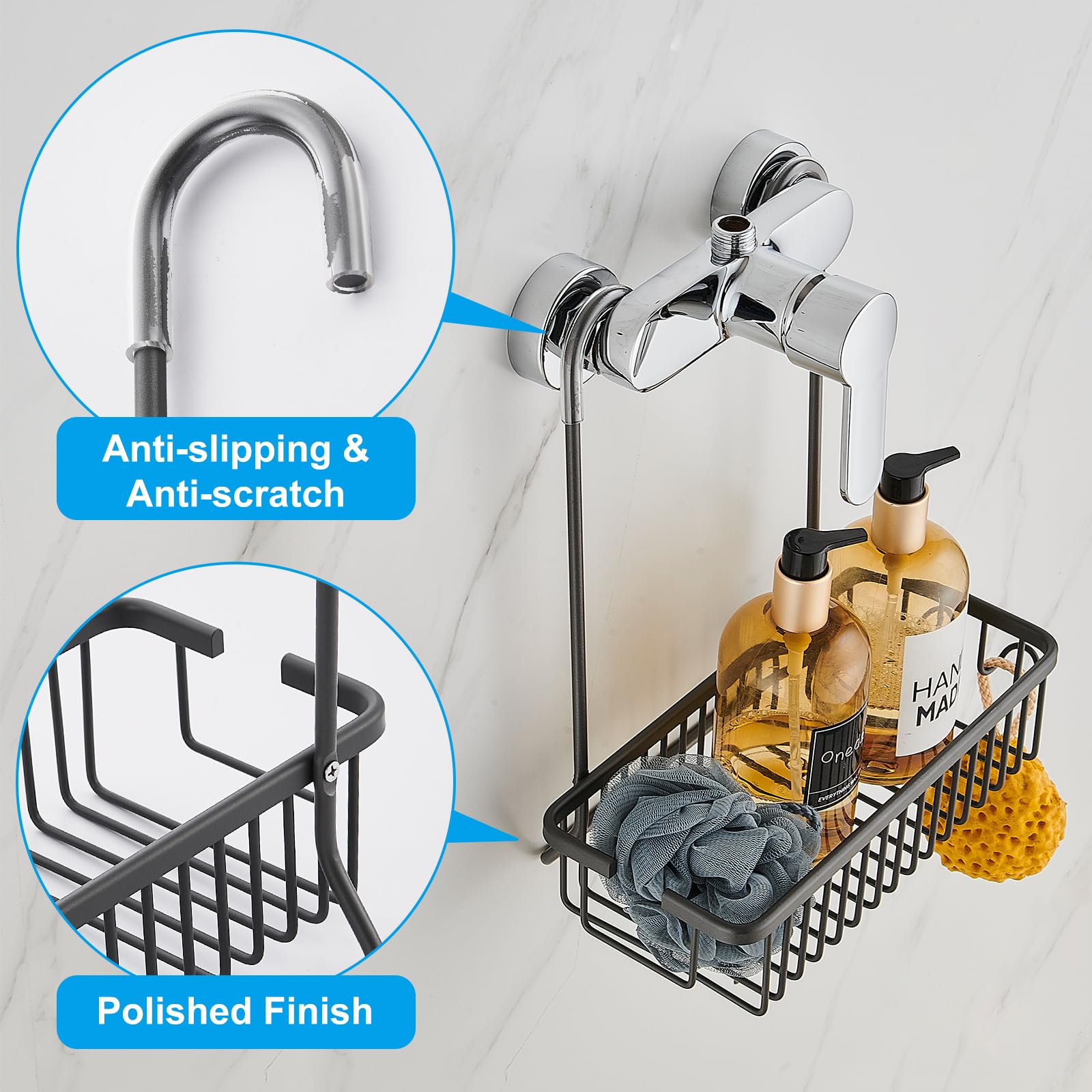 Estanteria Ducha, Estantería Baño Sobre Grifo, Estanteria Baño sin Taladro Estante Ducha Gris