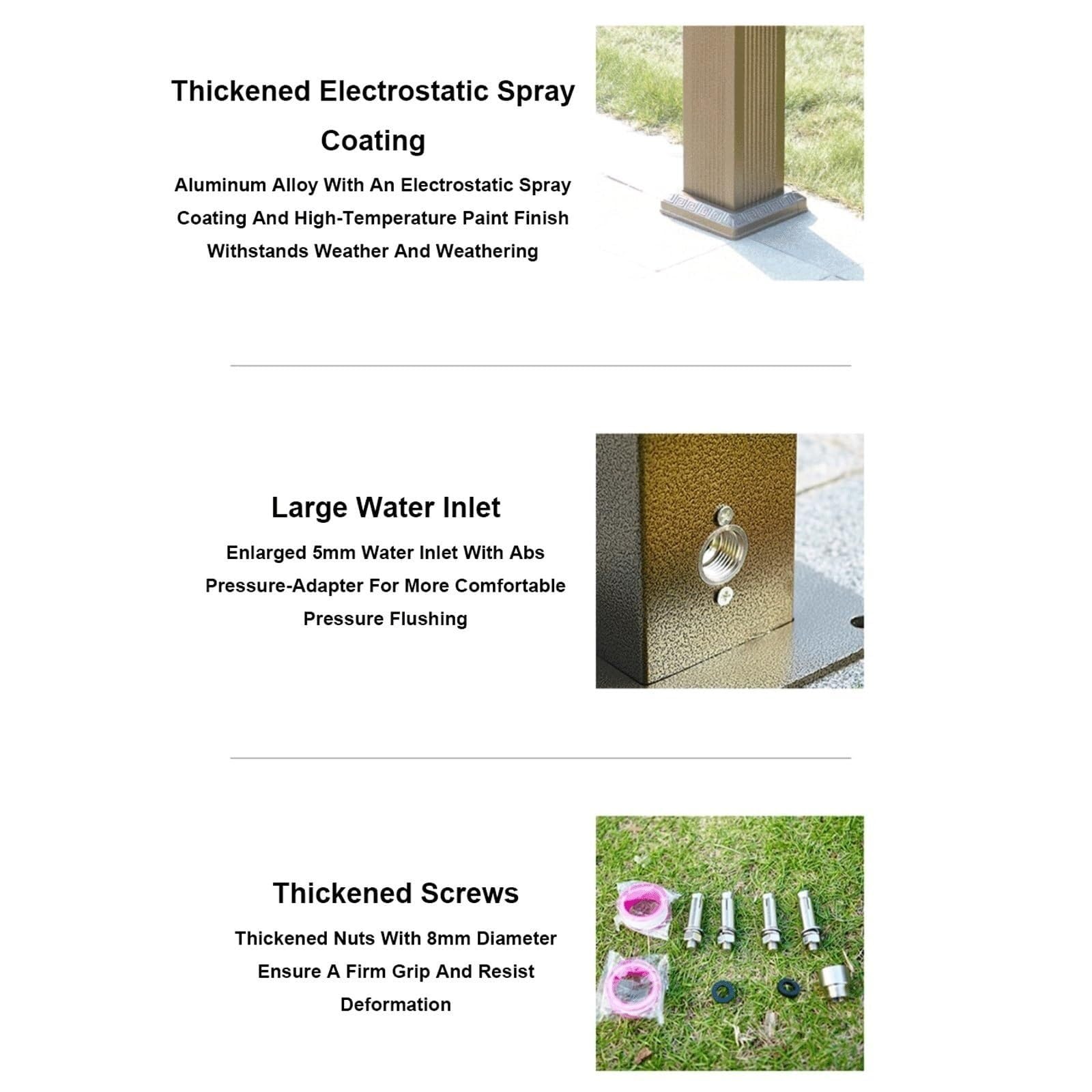 Columna de agua decorativa vertical de aluminio con grifo de doble salida, soporte anticongelante para hidrante de jardín
