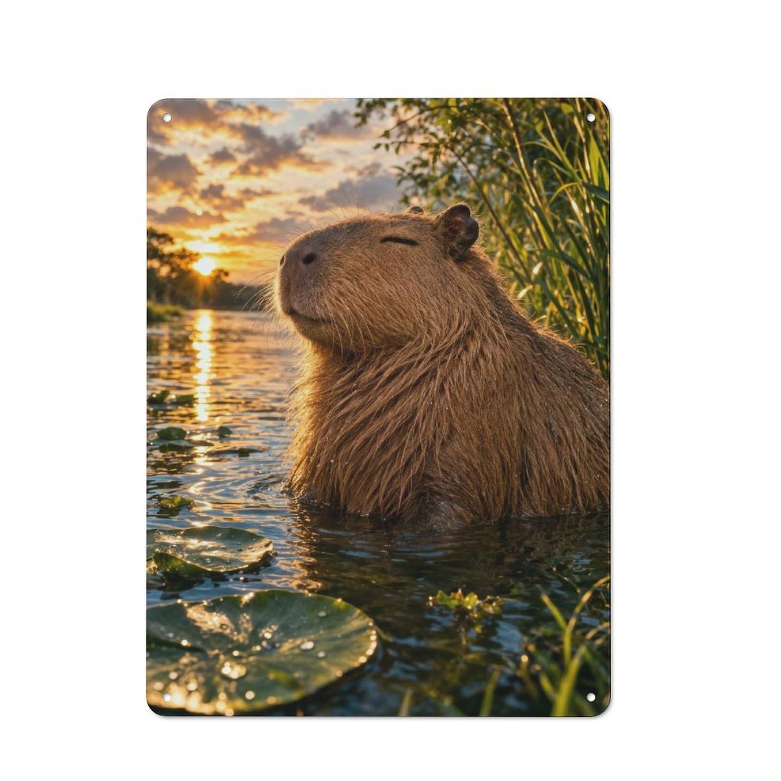 Junmoney Style-13 For Living Room Or Hallway, Capybara Enjoying A Sunset In Water Vintage Metal Plaque 40X30cm, For Vintage Wall Decor Fans, For Metal Sign Collectors