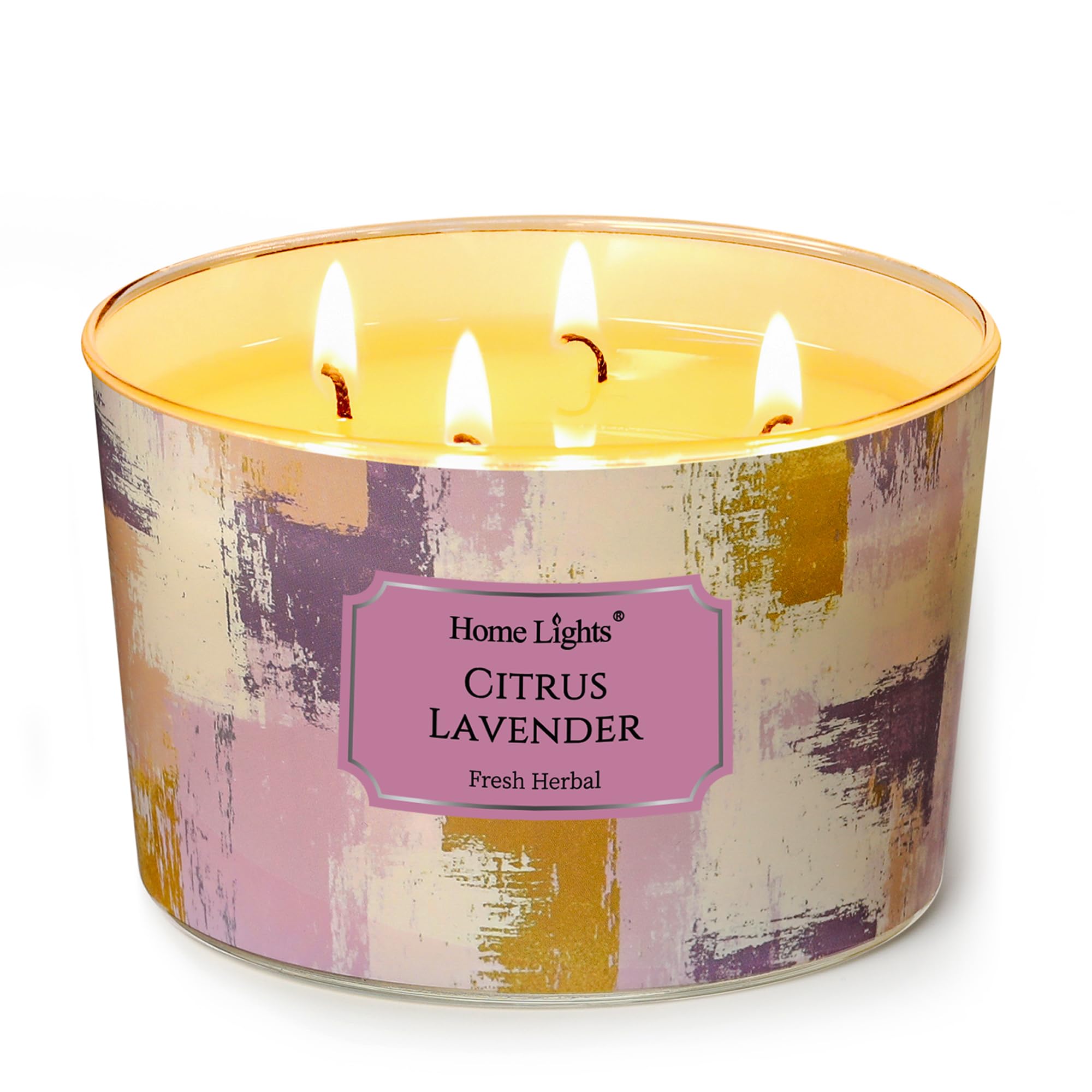 Home Lights Citrus Lavender Scented Candles, 18oz Soy Candles Scandinavian Minimalist Design 4-Wick Large Candle Jars, Ideal Candle Gifts for Events, Home Decor Stress, Relief &amp; Relaxation