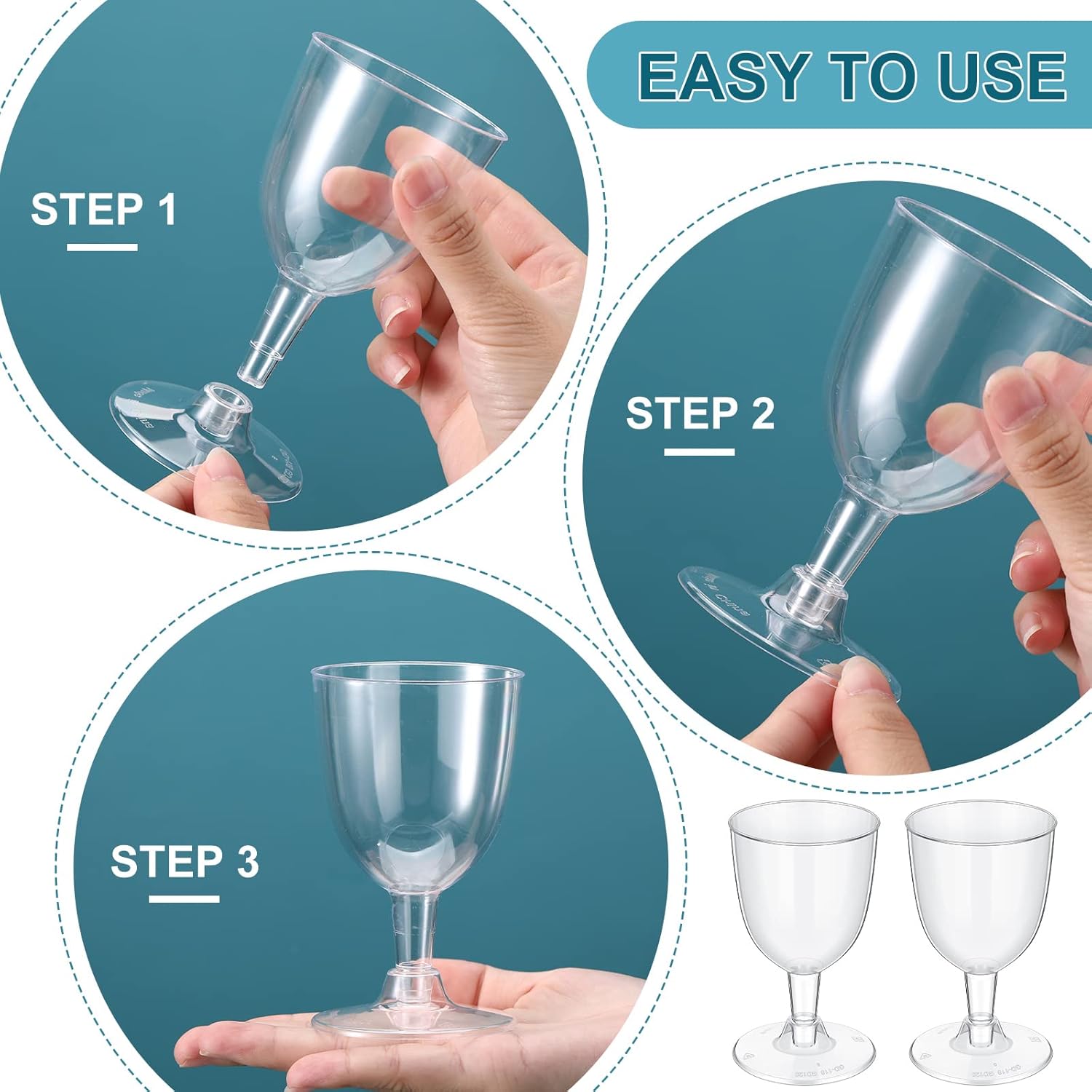 48 Pcs Disposable Plastic Wine Glasses 6 oz Party Wine Cups Hard Plastic Drinking Glasses with Stem Stackable Stemmed Goblets for Champagne Dessert Wedding Home Toasting(Clear) - Image 3