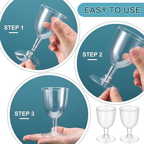 Miniatura 9 de 48 copas de vino de plástico desechables de 6 onzas, copas de vino para fiestas, vasos de plástico duro con tallo, copas de plástico apilables para