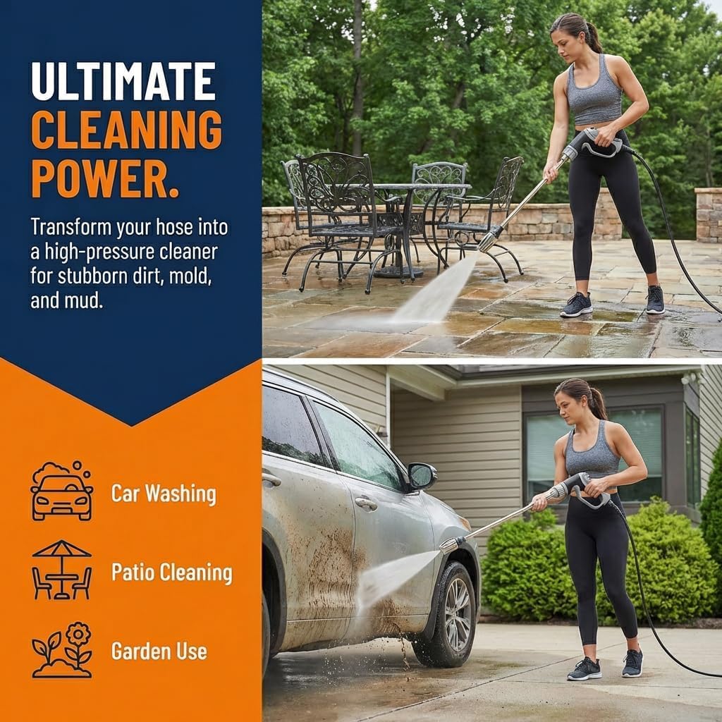 Aquoxis Pressure Washer, Handheld Power Washer with 360° Rotating Nozzle, 3 Spray Modes, Stainless Steel Universal Hose Fit, Tool-Free Installation (1 Set) (Black) — view 5