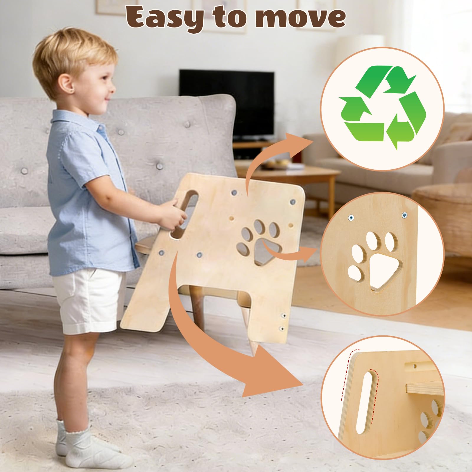 Escalón Infantil Taburete Infantil de Madera 2 Peldaños Altura Regulable Escalera con Asas Antideslizante para Baño Lavabo Cocina Dormitorio Entrenamiento de Inodoro para Niños — view 5