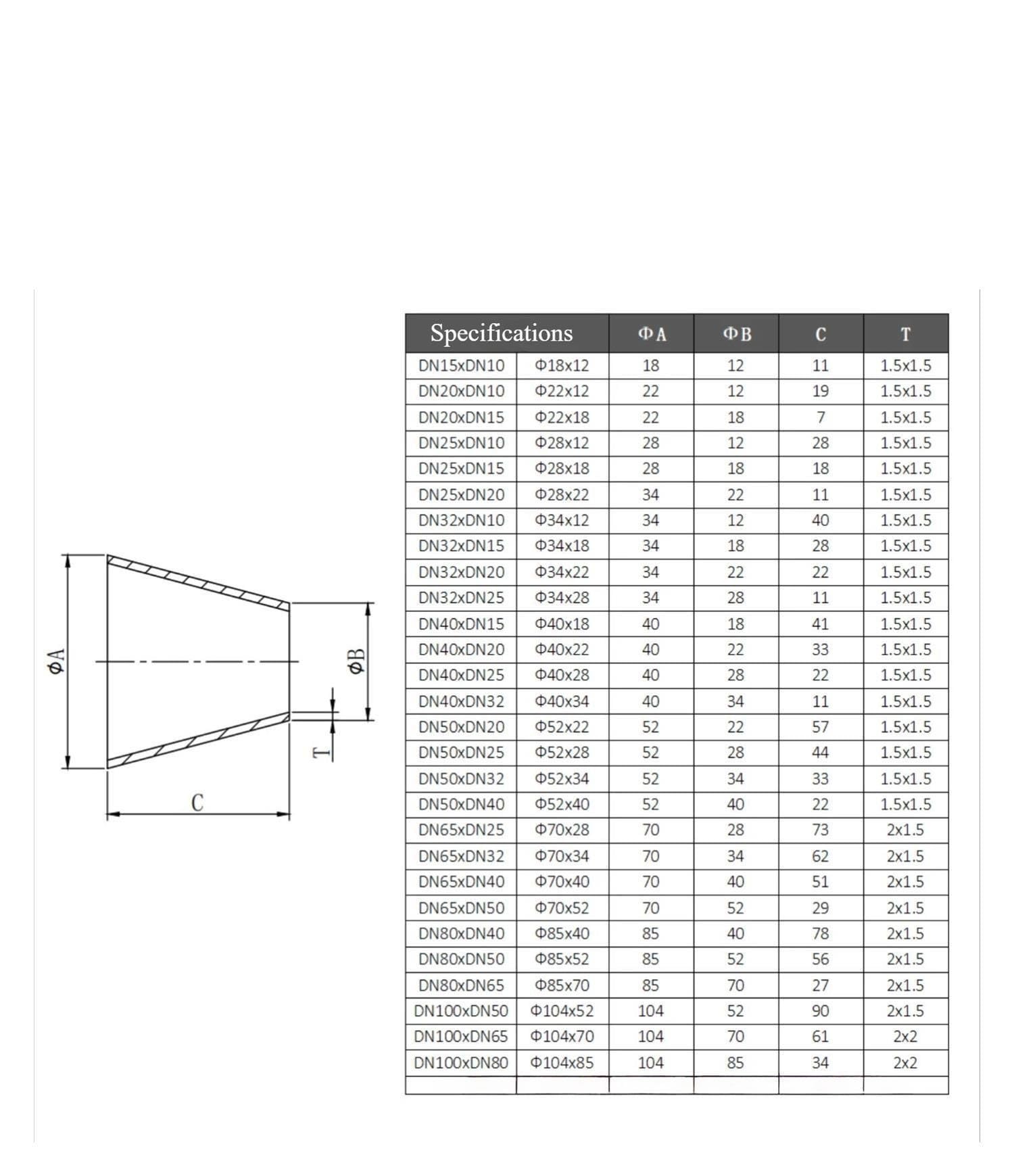 Reductor Soldado 304/316L DN10-DN100