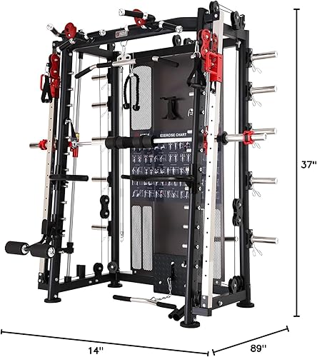Miniatura 10 de Equipo de gimnasio en casa Altas Strength Máquina Smith con sistema de poleas, banco de sentadillas de gimnasio, barra de dominadas, entrenamiento