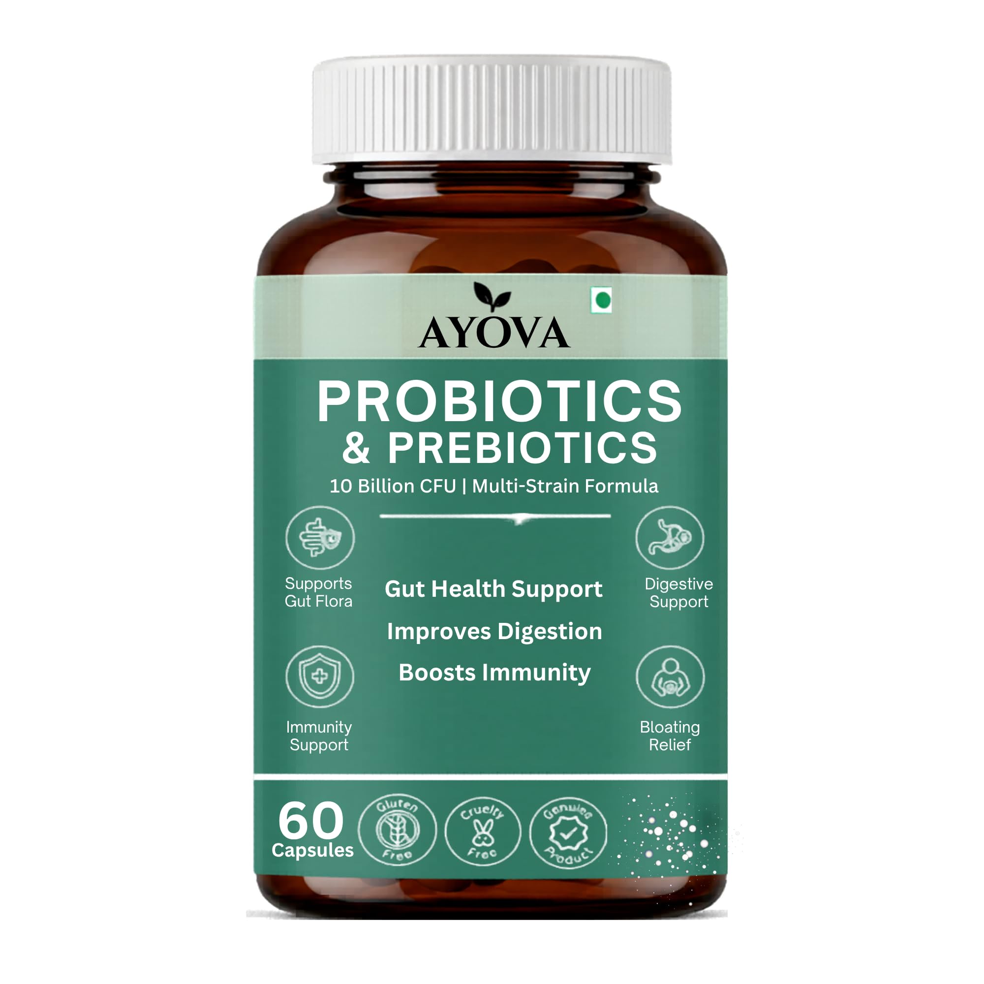 Probiotics & Prebiotics Capsules | 10 Billion CFU Multi-Strain Formula | Supports Gut Health, Digestion, Immunity & Gut Flora | Gluten Free | 60 Capsules-image-3