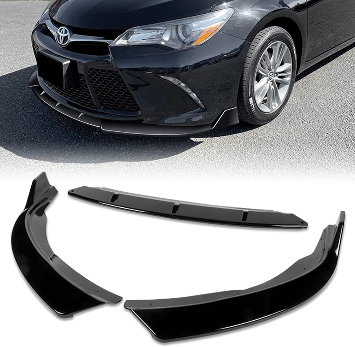 3PCS Front Bumper Lip Kit fit for Compatible with 2015-2017 Toyota Camry, STP-Style Splitter Trim Protection Spoiler, Air-Dam-Chin-Diffuser (Painted Black)