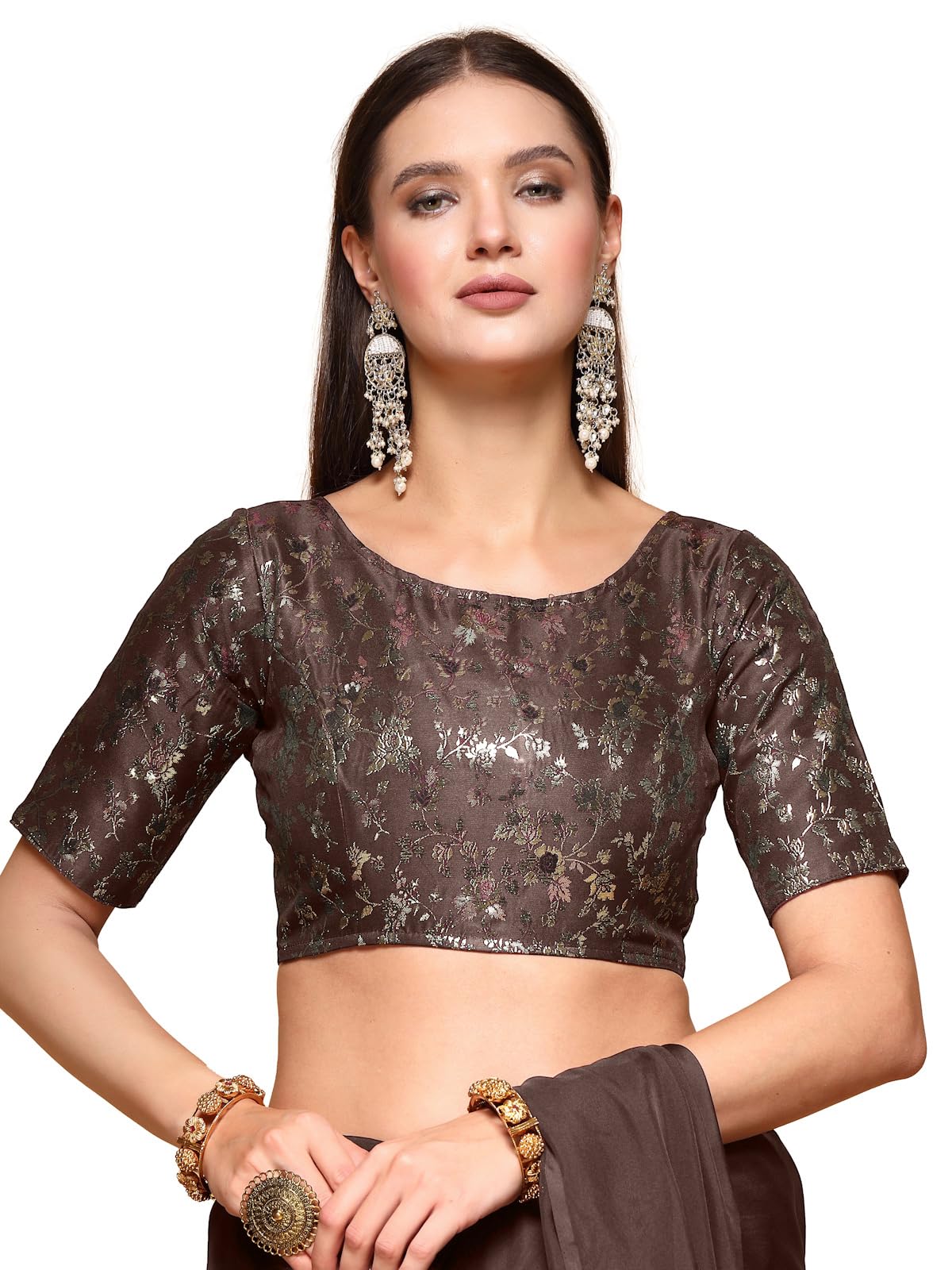 Oomph! Readymade Blouse For Women, Brocade, Boat Neck, Rbbl527