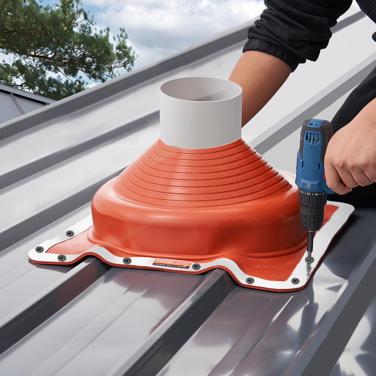 VEVOR 2 Botas de Tapajuntas para Tuberías de Techo, Se Adaptan a Tuberías con Diámetro Exterior de 170-355 mm, Tapajuntas Flexible de Silicona para Tuberías de Techo, -74 ℃-225 ℃, 495 x 495 x 165 mm