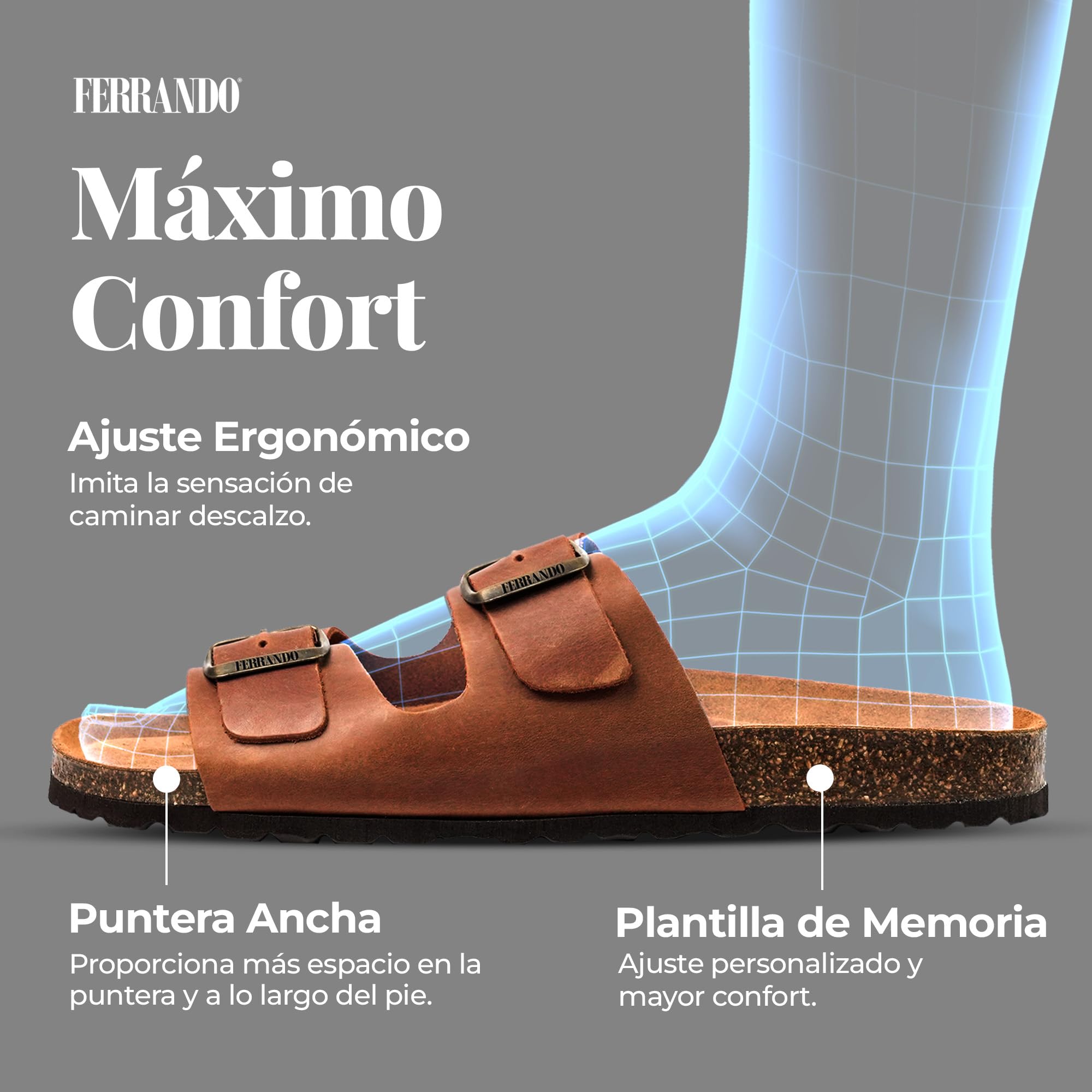 Sandalias Hombre Piel Anchas Anatómicas Chanclas Cómodas Corcho Natural Verano Transpirables Antideslizantes Zueco Mules Piscina Pantunflas Playa Hebillas Ajustables Sin Níquel Fabricadas en España
