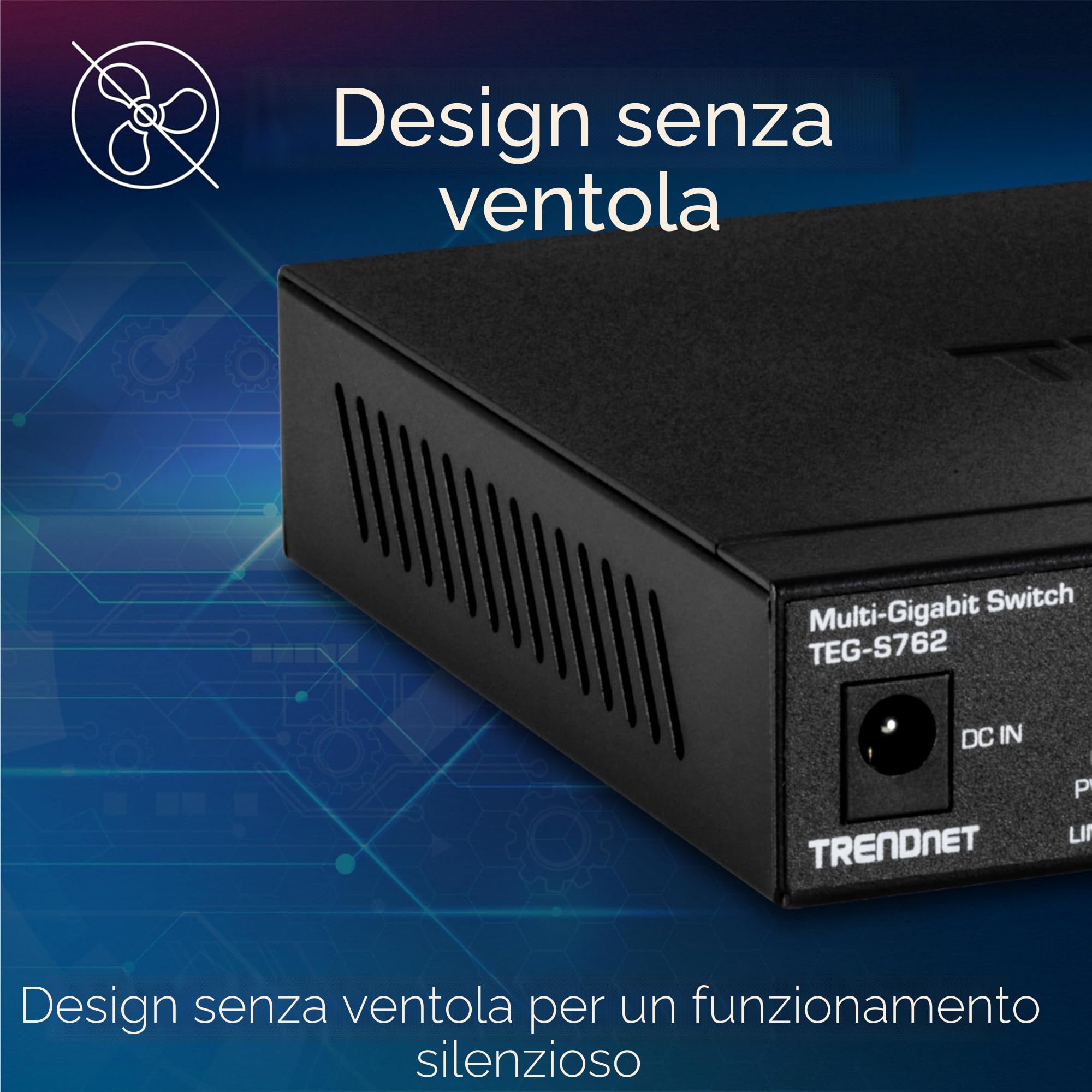 TRENDnet TEG-S762 Switch 6 porte 10G, 4 porte RJ-45 Base-T da 2,5 G, 2 porte RJ-45 10G, capacità di commutazione 60 Gbps, montabile a parete, connessioni di rete 10 Gigabit, nero