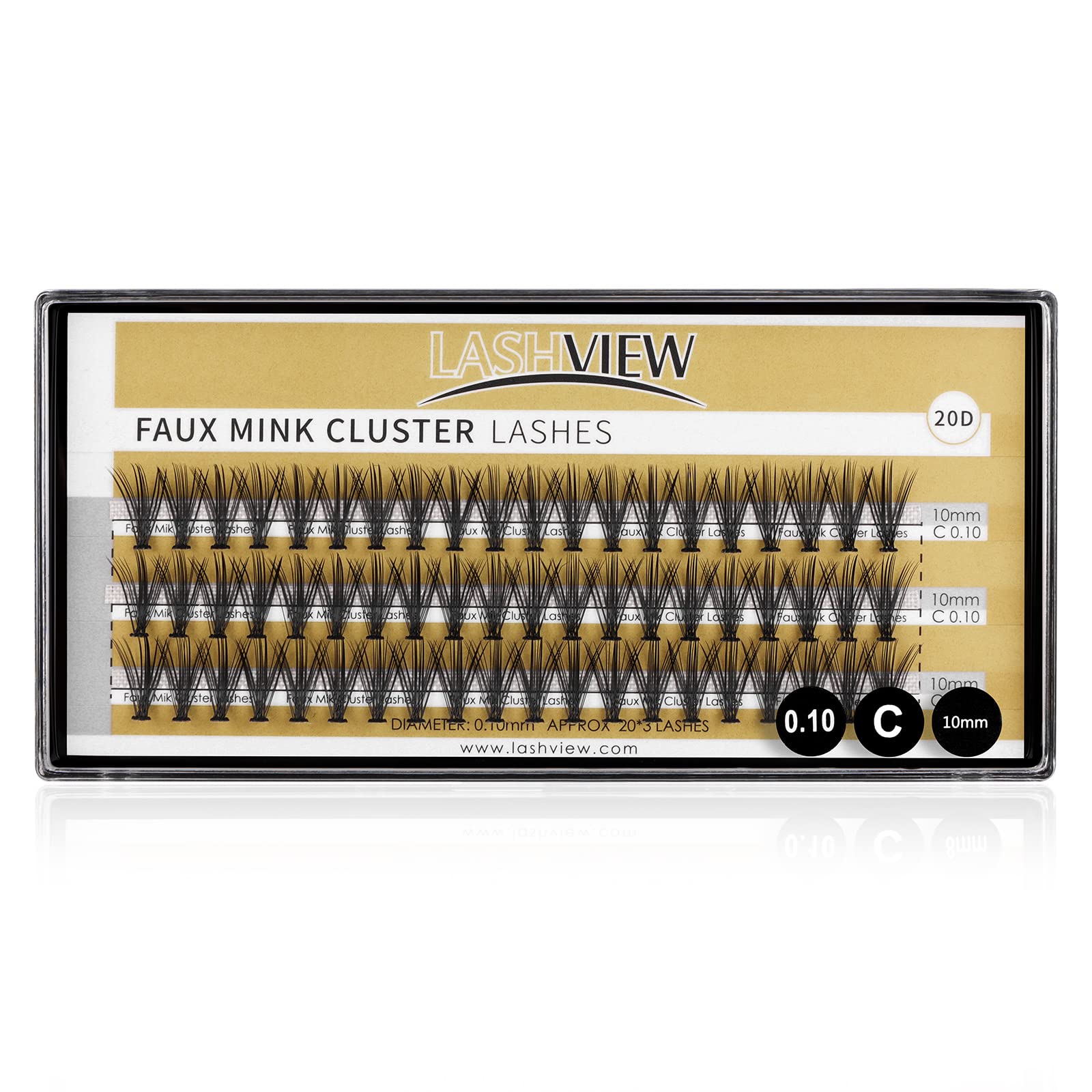 LASHVIEW 0.10mm 20 Root 10mm Medium Length Soft Grafting False Eyelashes Individual Eyelashes Knot-free Individual Rapid Cluster Eyelash Extensions Natural Long Mink Fake Eyelashes Extension Handmade