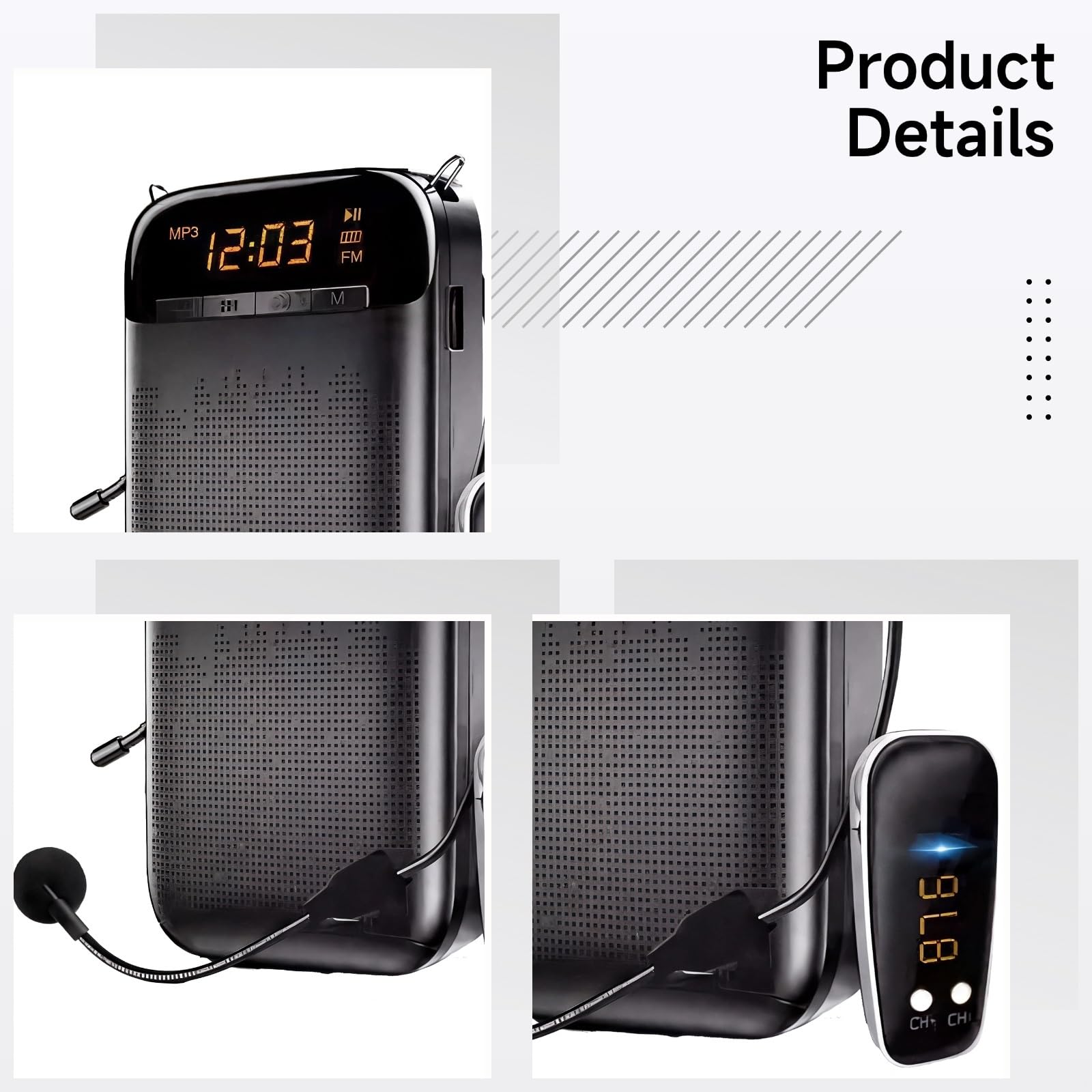 Amplificatore vocale per insegnanti, microfono wireless e cablato S588, 5.0, durata della batteria di 12 ore, copertura 1000 mq, portatile, nero e oro,