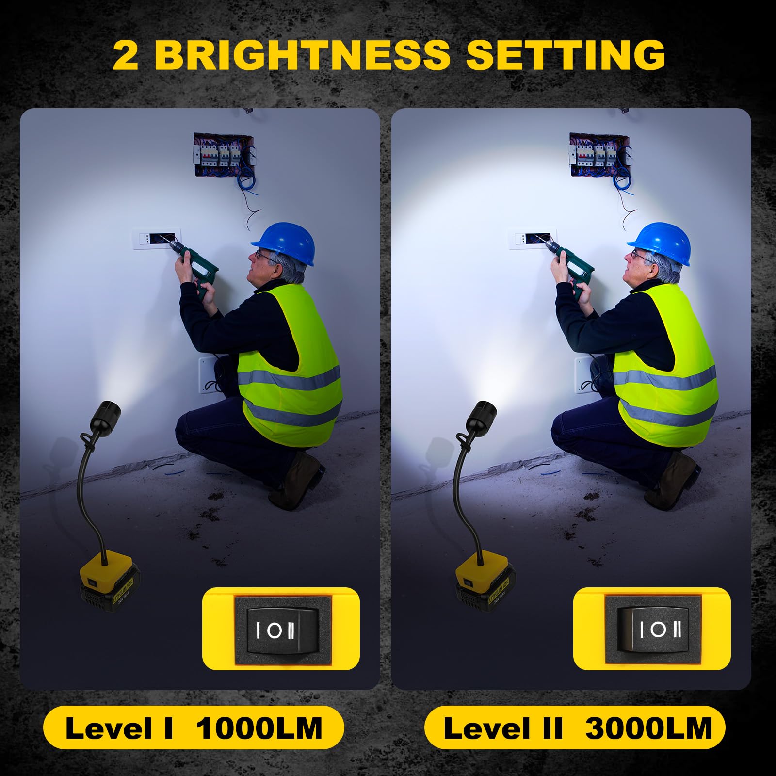 Lampa robocza LED kompatybilna z akumulatorem Dewalt 20 V – 30 W, 3000 lm, lampa warsztatowa LED z ochroną przed niskim napięciem – przenośne oświetlenie narzędziowe z przyłączem USB / do