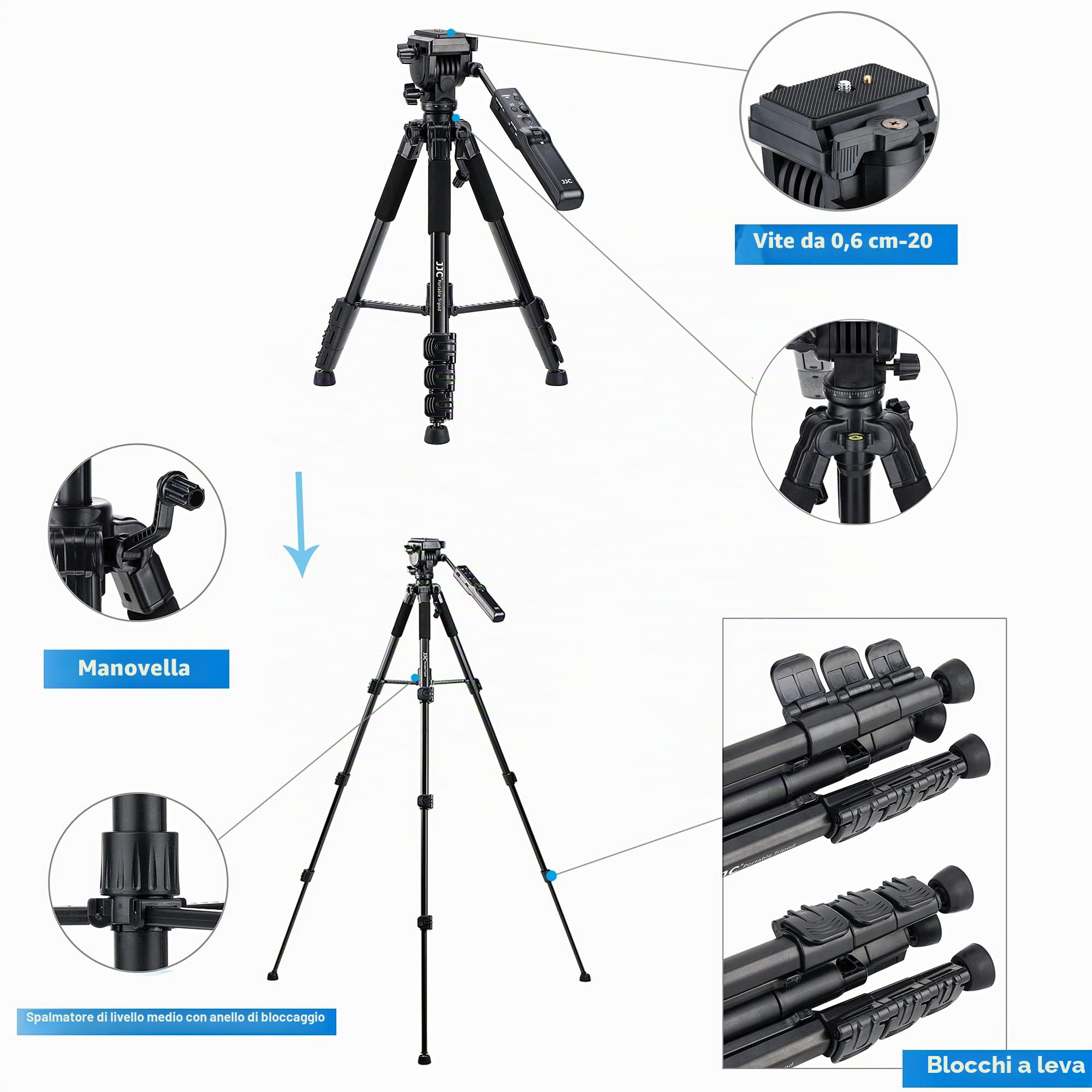 JJC Treppiede compatto con telecomando per Son. RX10M5 A7 III A7R4 A9 A6600 | Sostituisce il modello VCT-VPR1|Telecomando staccabile|Alimentato dalla fotocamera|Alluminio leggero|Sgancio rapido 1/4"-20
