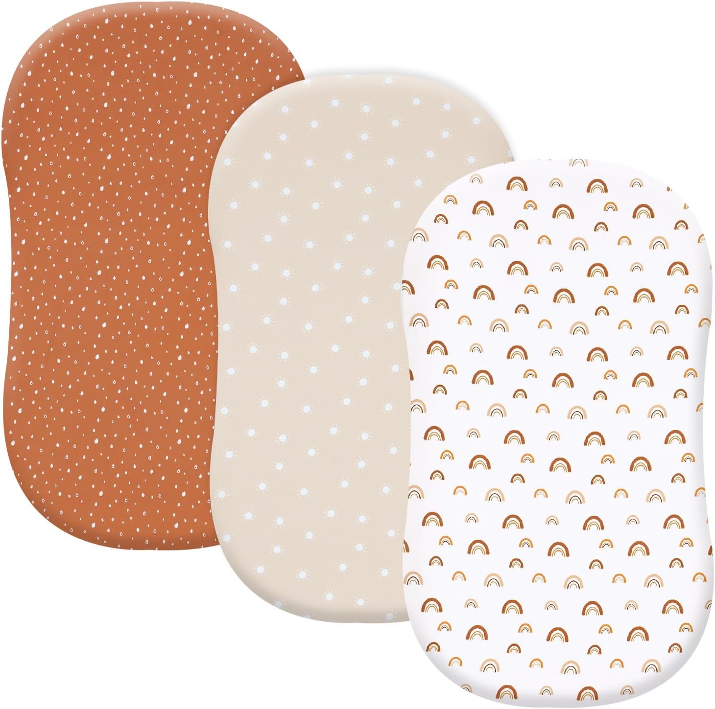 3 Pack Soft Bassinet Sheets, Rainbow Breathable Comfy Cradle Sheets for Baby Boys Girls Neutral, No Slip Universal Fit for Most Cradle and Bassinet Mattress, Rainbow