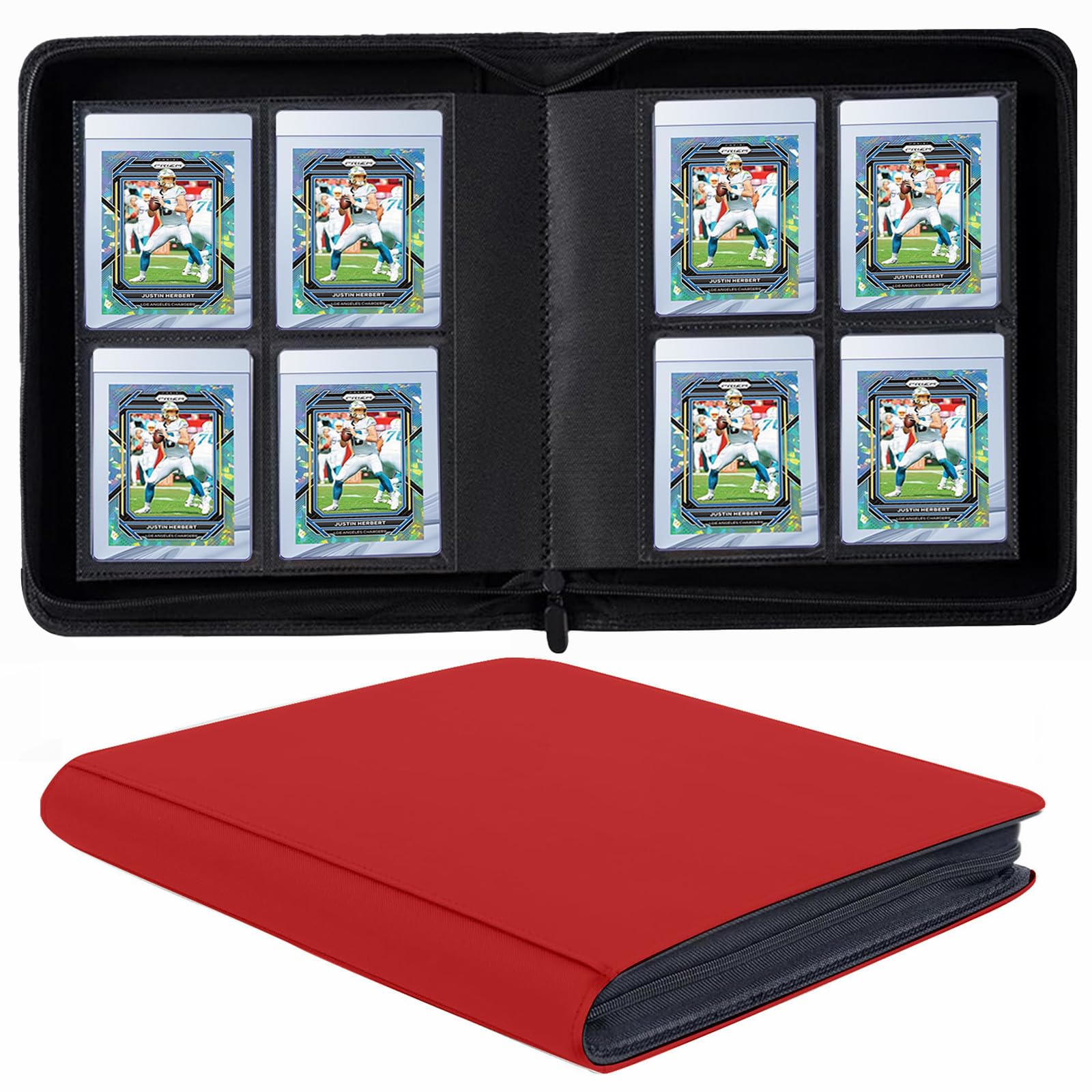 4 Pockets Card Binder for Semi Rigid Card Holders, Ringless Card Binder Album Holds 160Pcs Hard Sleeves, Semi Card Holder Binder with Sleeves for PSA, BGS & Grading, CSG, Clear TCG Protector (Red) — image 1