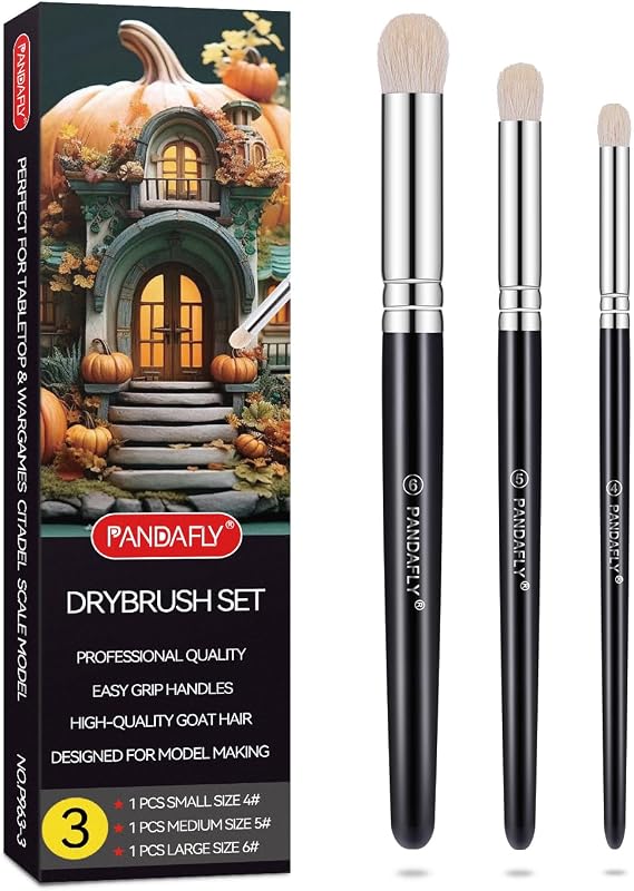 Drybrush Set, 3 Sizes Hobby Detail Paint Brush Set | Acrylic Paint Brushes for Tabletop, Citadel, Scale Model, Watercolor Oil Painting