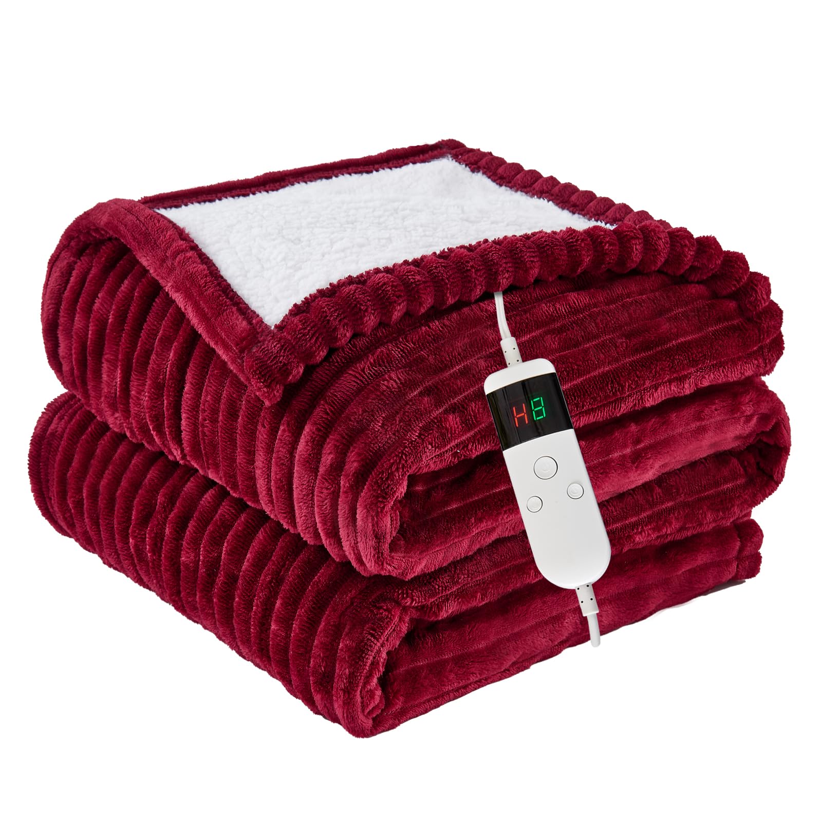 Heated Blanket Electric Throw, Soft Flannel Heating Blanket with 8 Hours Auto Off 10 Fast Heating Levels Machine Washable Sherpa Heated Blanket with Overheating Protection