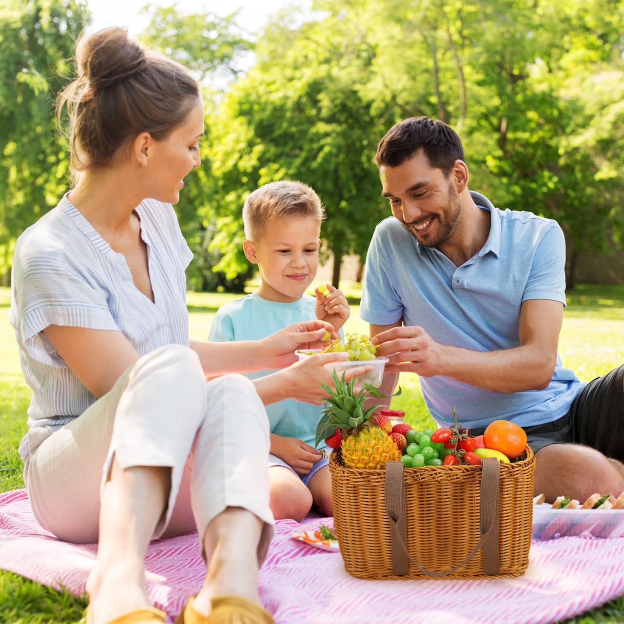 Alipis Hand-Woven Rattan Shopping Basket with Handle Portable Storage Holder for Kitchen Fruit and Picnic Use 12.6X5.5X14.9 Inches - Image 3
