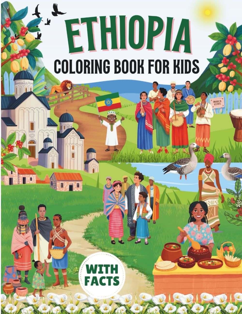 Ethiopia coloring book for kids with facts