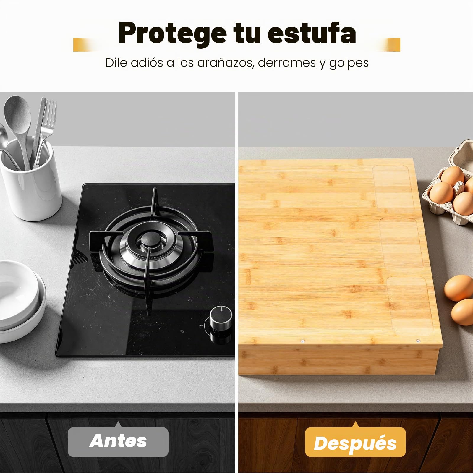 Cubierta de cocina de madera con 4 pies de apoyo extraíbles, cubierta de cocina, cubierta multifuncional, para la mayoría de cocinas de gas y eléctricas, 75 x 54 x 10 cm