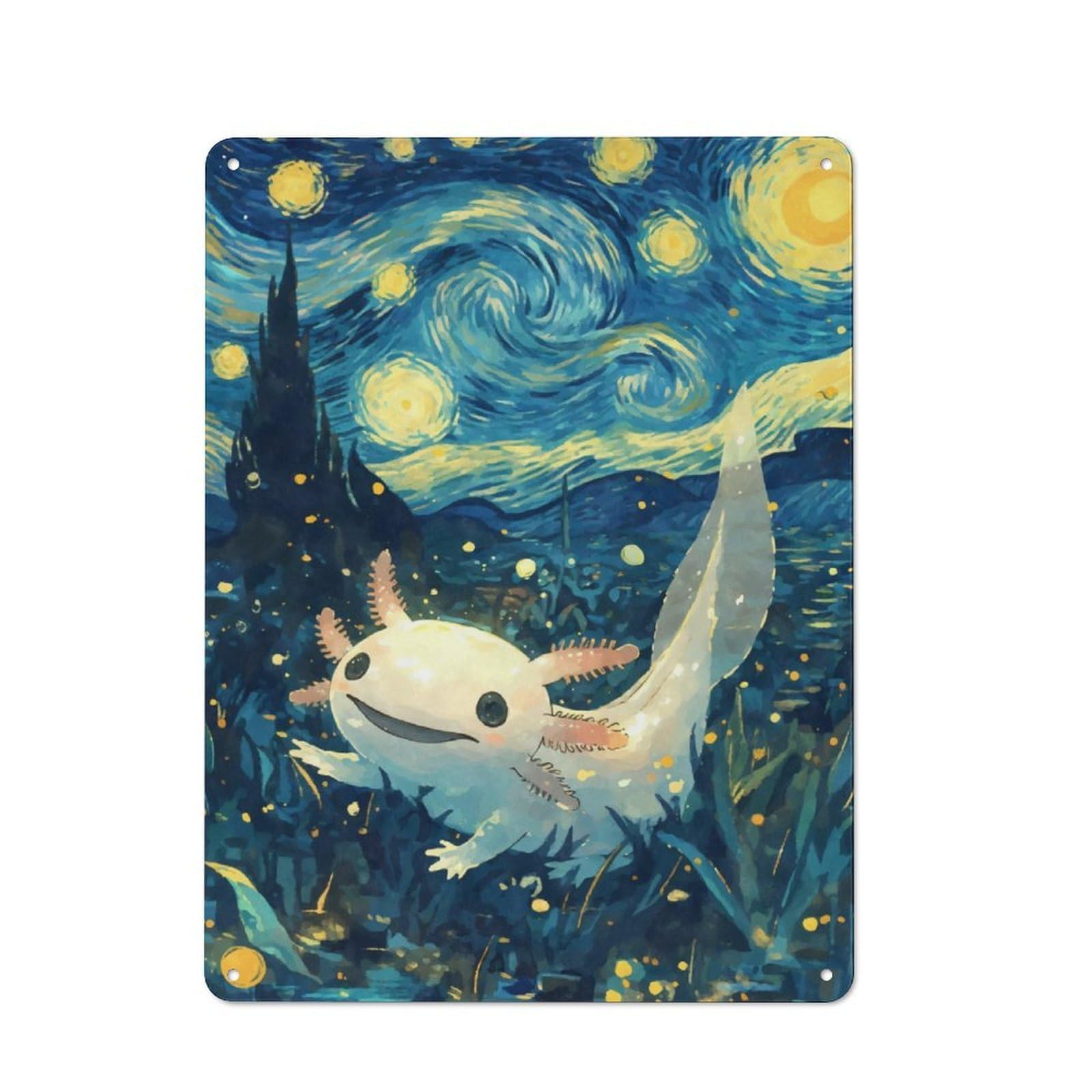 Junmoney Axolotl Starry Night Printed Metal Sign 40X30cm For Guest Room Or Hallway, Suited To Home Decor Collectors