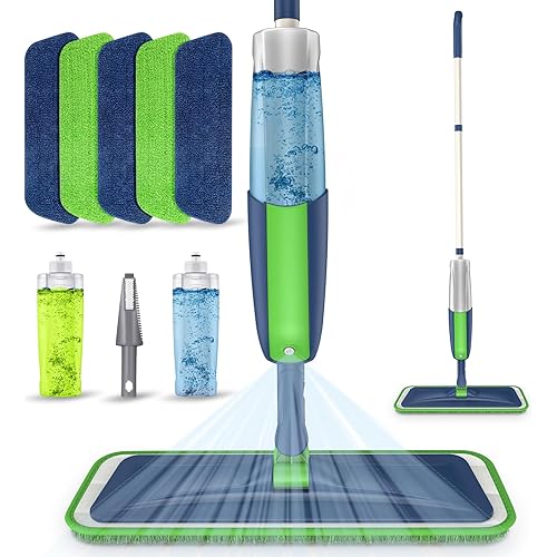 Spray Wet Mops with 5X Washable Pads Mops for Hardwood Floor Cleaning- MEXERRIS Wood Floor Mop Dust Dry Mops with 2X Bottles Commercial Home Use for Hardwood Laminate Vinyl Tiles Wood