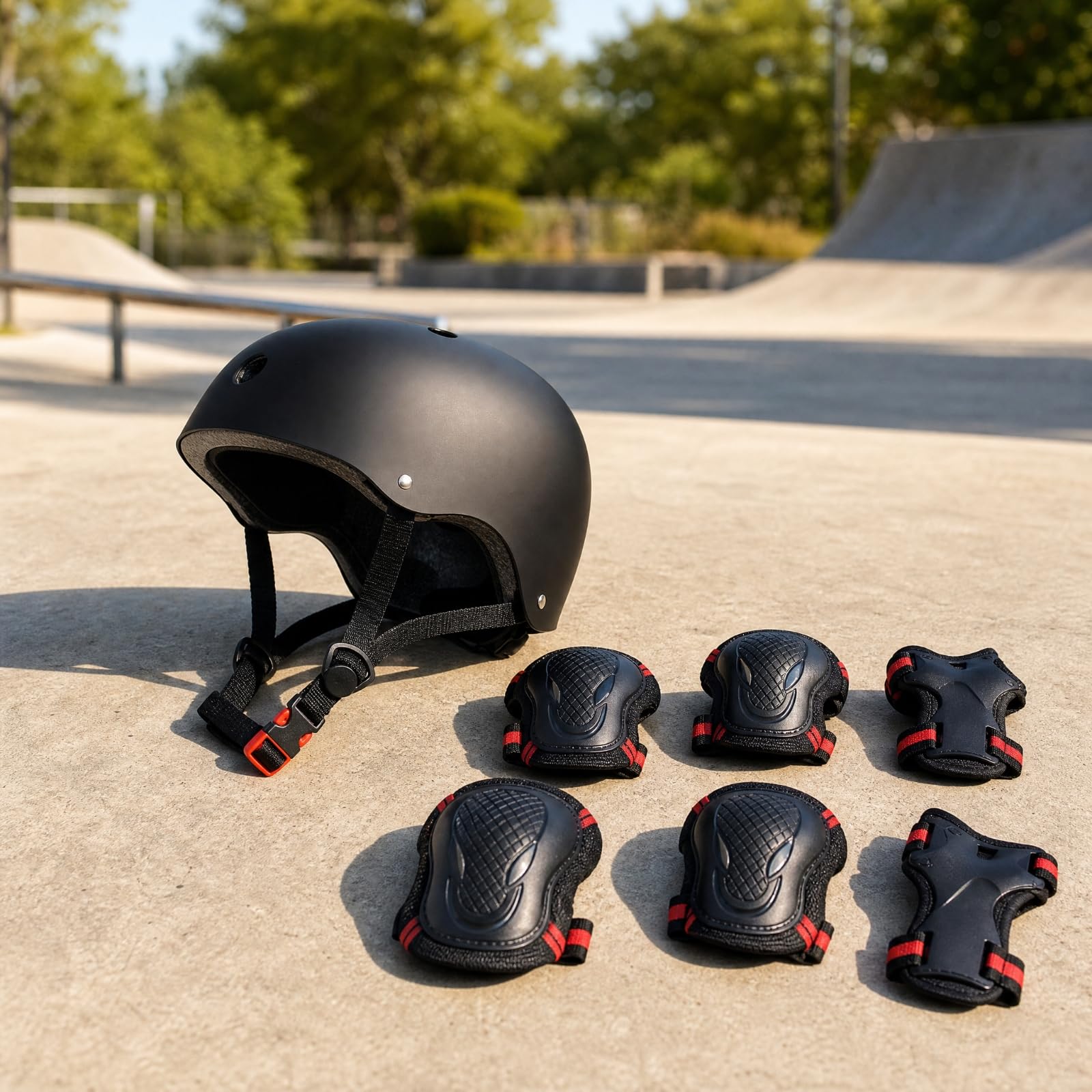 TISHITA Casco con Set di Protezioni per Ginocchia Gomiti e Polsi Regolabile Kit Protezione con Casco e Protezioni Articolari per Pattinaggio