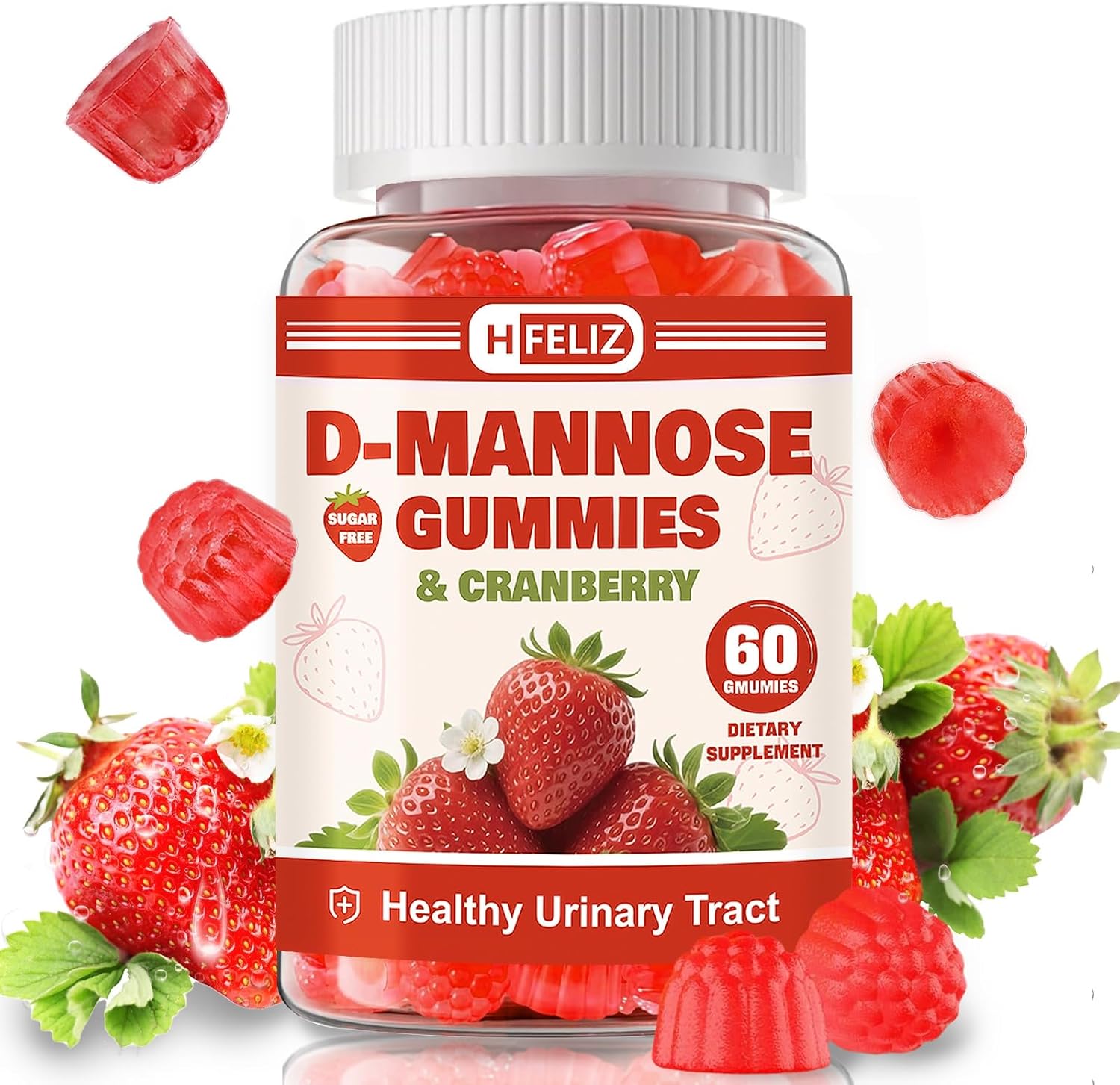 D Mannose with Cranberry Gummies, D-Mannose Supplements 1300mg for Women, Support Natural Urinary Tract & Bladder Health, Sugar-Free, 60 Count