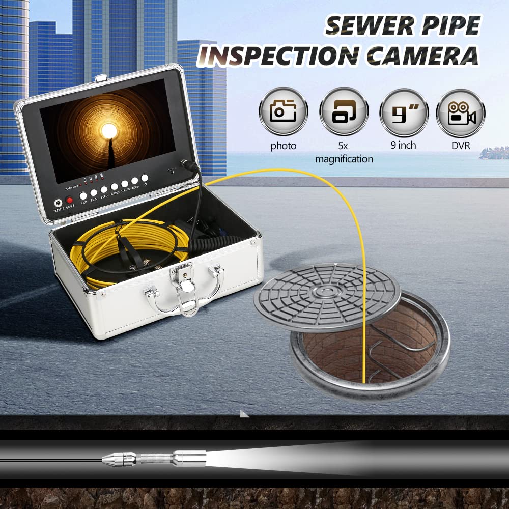 Cámara inspección Tubería con DVR, Cámara Endoscopica de 9 Pulgadas AHD 720P Endoscopio Industrial Cámara de Alcantarillado Impermeable IP68