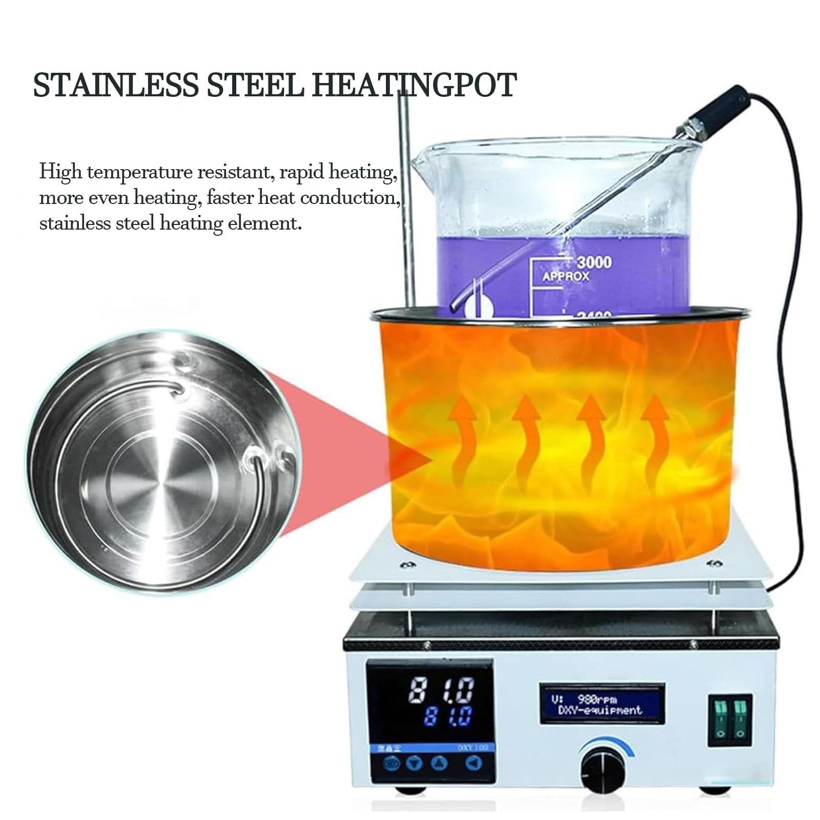 Agitatore magnetico con piastra riscaldante, bagno d'acqua e olio da laboratorio da 3 l/5 l/10 l/15 l con agitatore magnetico, dispositivo di agitazione per il controllo digitale della temperatura 3L