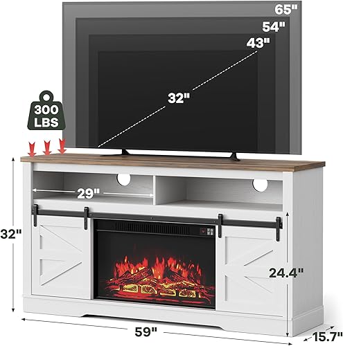 Miniatura 7 de YESHOMY Soporte de TV para televisores de hasta 65 pulgadas, con puertas correderas de granero y armarios de almacenamiento, mesa consola y muebles