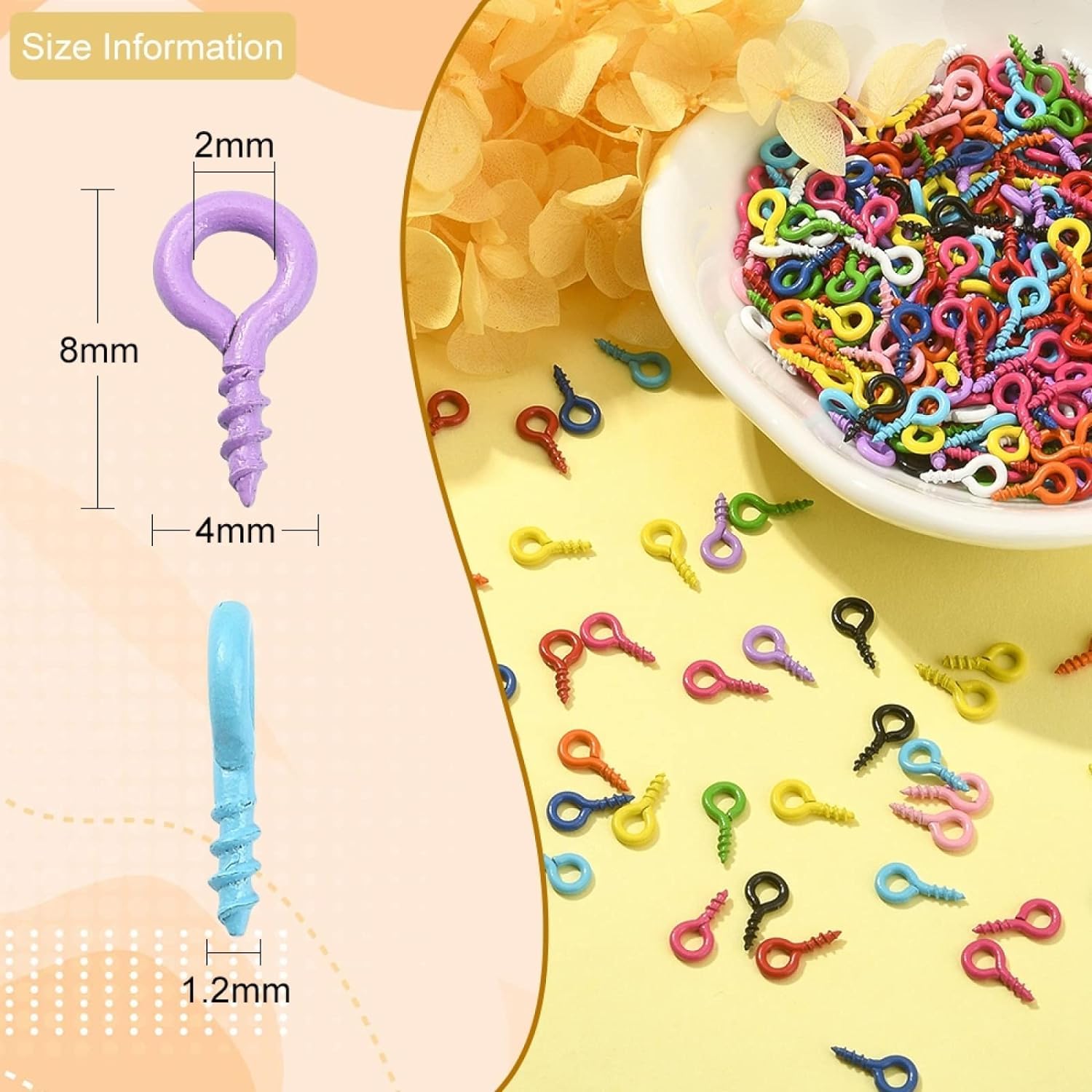 250 occhielli a vite colorati, mini ganci a vite 10 mm per progetti fai da te, creazione di gioielli, portachiavi, golfari in acciaio inossidabile, piccoli ganci da avvitare per l'artigianato
