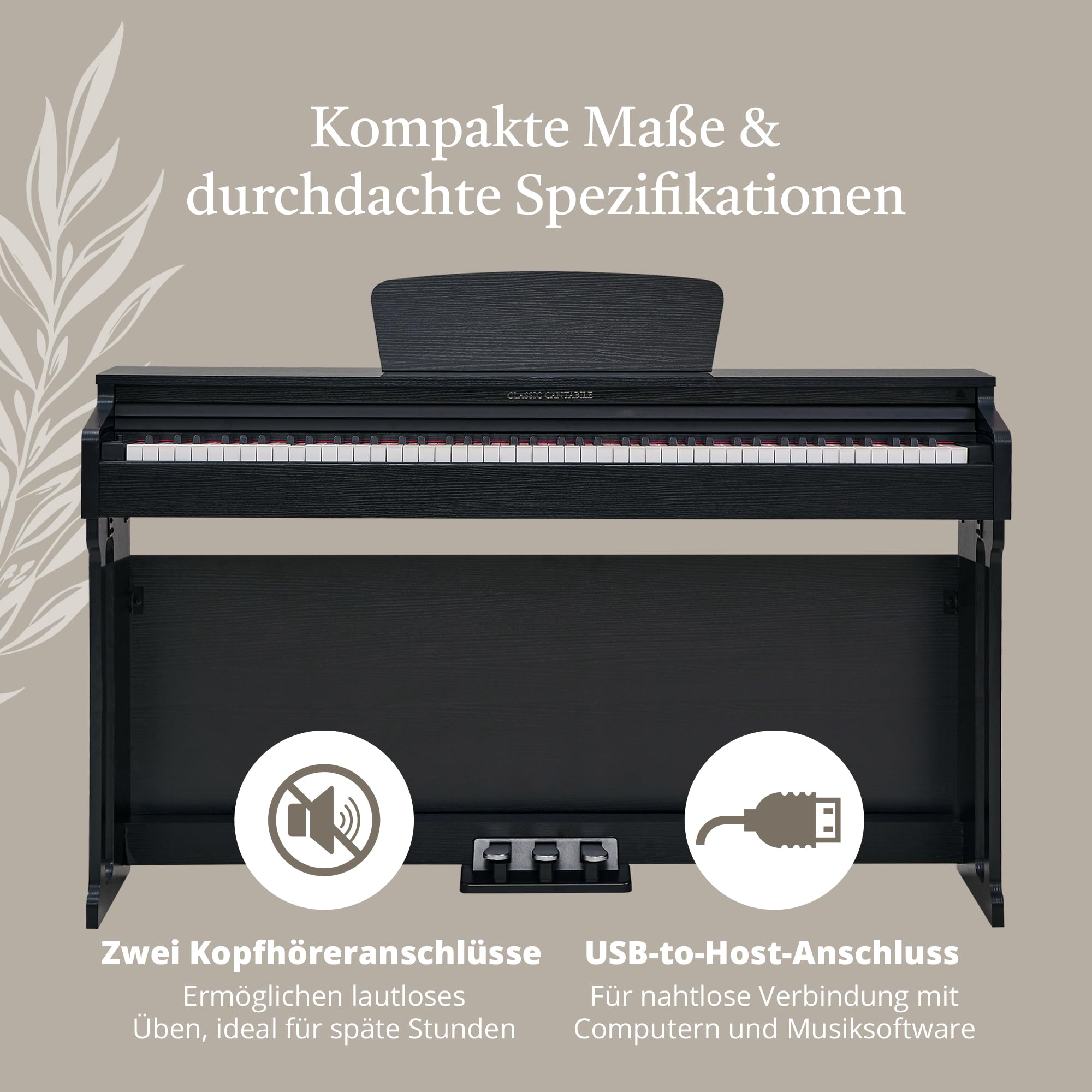 Classic Cantabile DP-220 SM E-Piano Set - Digital Piano 88 gewichtete Tasten mit Hammermechanik - Inklusive Pianobank, Kopfhörer und Klavierschule - Layer-, Split- und Twinova-Funktion - 3 Pedale