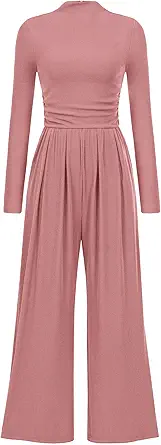 PRETTYGARDEN Jumpsuits For Women Dressy Fall Fashion Clothing 2025 Long Sleeve Mock Neck Date Night Rompers Business Outfits