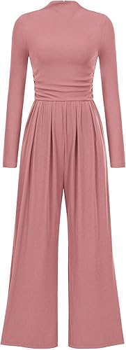 PRETTYGARDEN Jumpsuits For Women Dressy Fall Fashion Clothing 2025 Long Sleeve Mock Neck Date Night Rompers Business Outfits