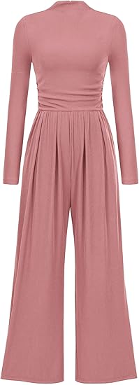 PRETTYGARDEN Jumpsuits For Women Dressy Fall Fashion Clothing 2025 Long Sleeve Mock Neck Date Night Rompers Business Outfits